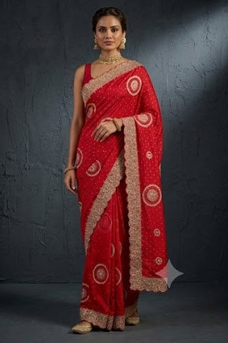 Crimson Red Zari Woven Crepe Silk Saree