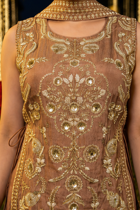 Peach Dust Embellished Shimmer Silk Palazzo Set