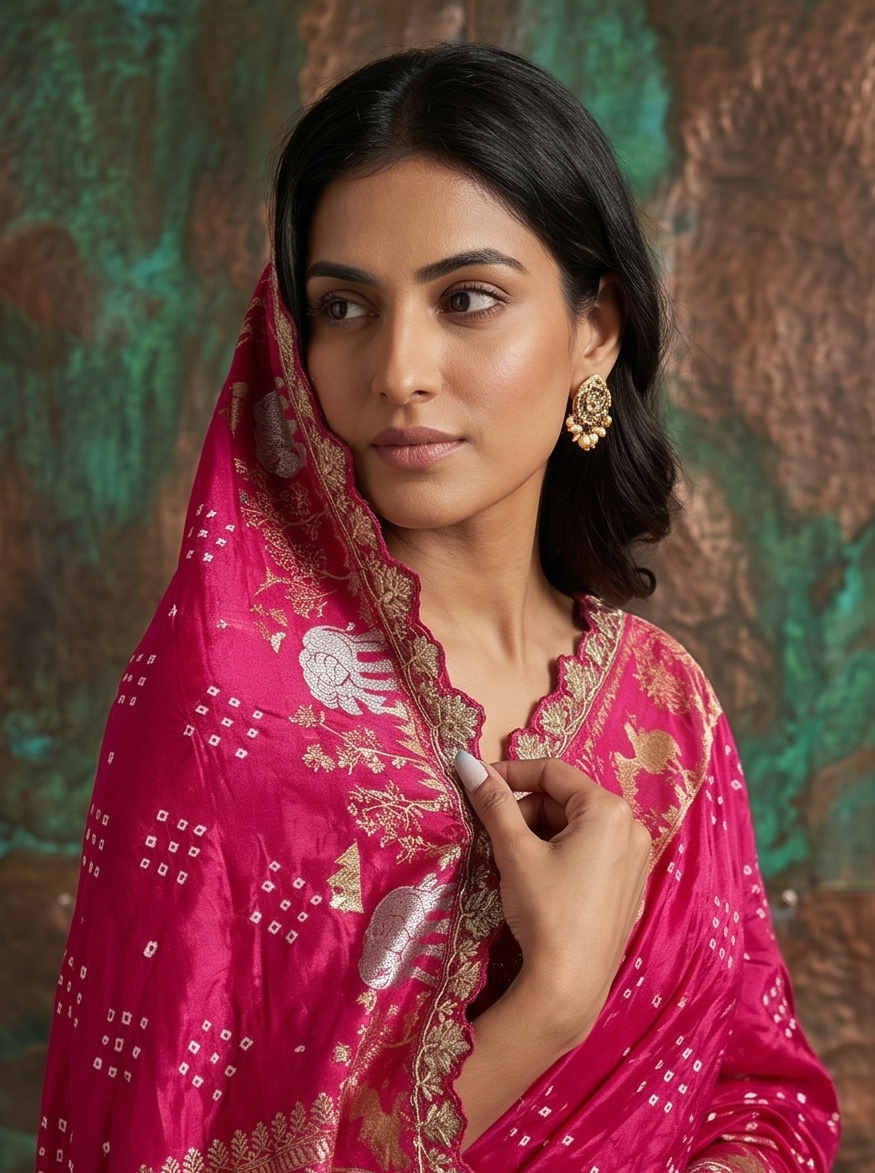 Rani Pink Embellished Premium Silk Saree