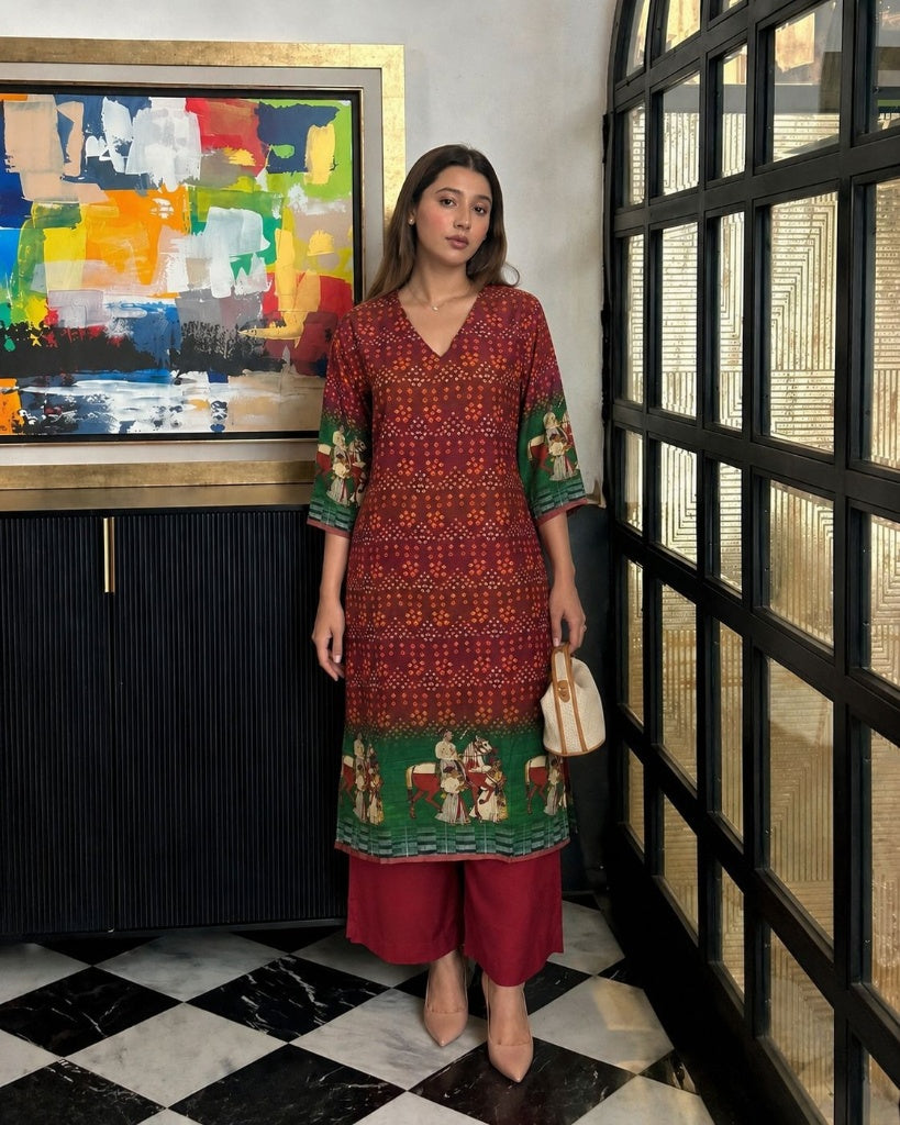 Orange Bandhini Printed Muslin Silk Kurta Set