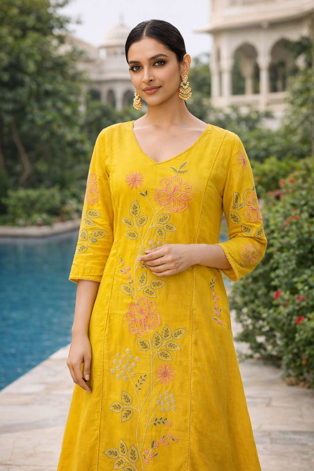 Citron Bloom Embroidered Organic Cotton Pant Set