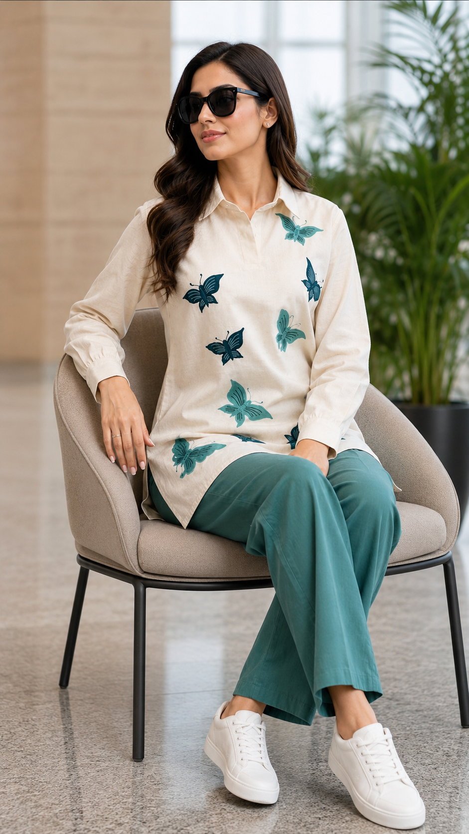 Off-White Butterfly Applique Cotton Khadi Co-ord Set