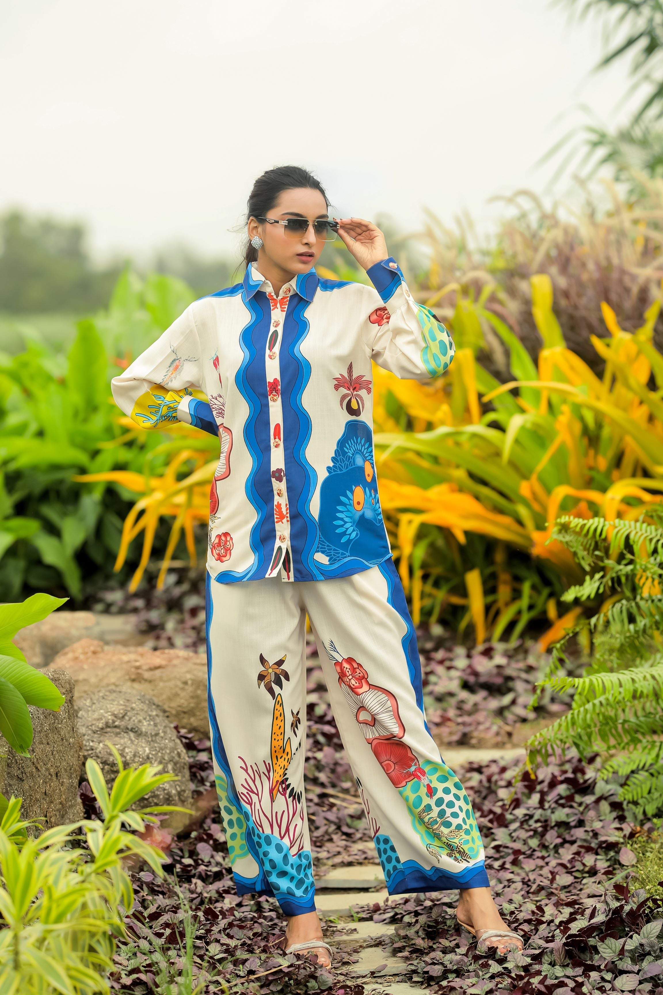 Off White Digital Printed Spanish Linen Co-Ord Set