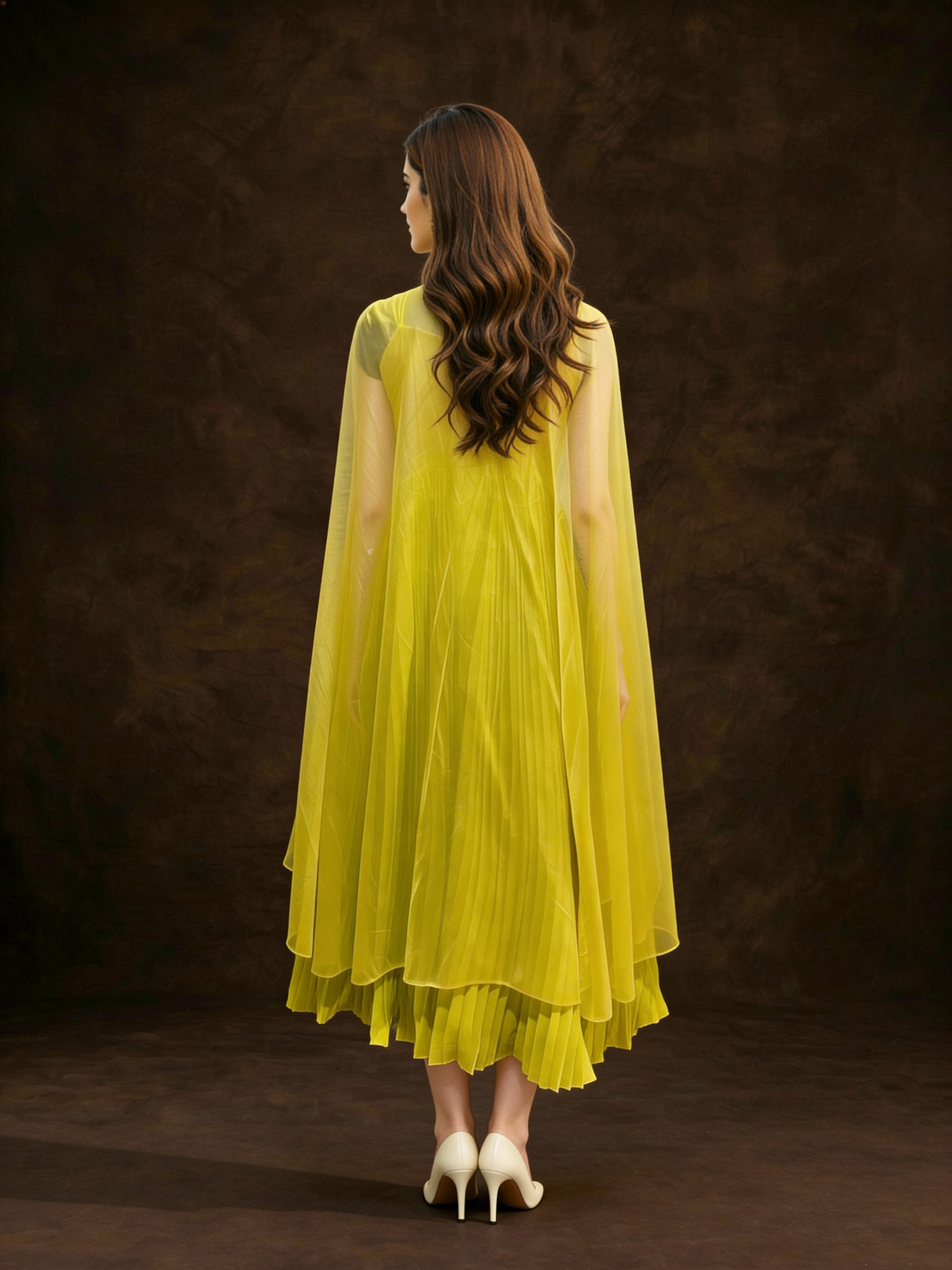 Chartreuse Green Embellished Georgette Silk Gown