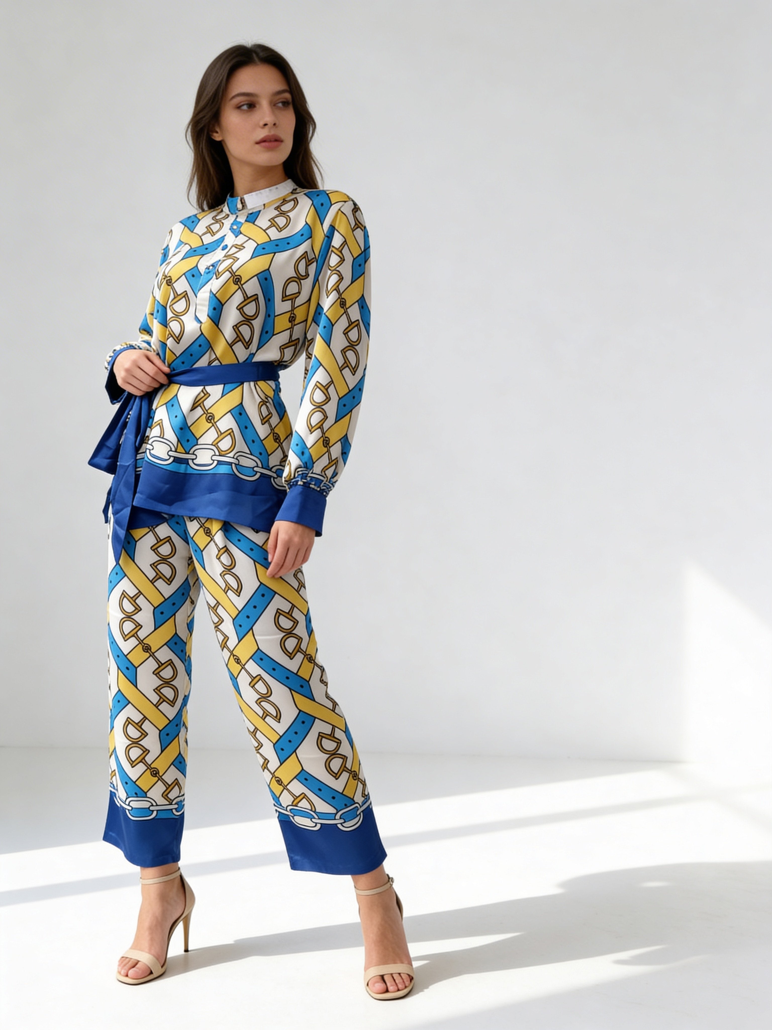 Ivory Blue Printed Crepe Silk Co-Ord Set