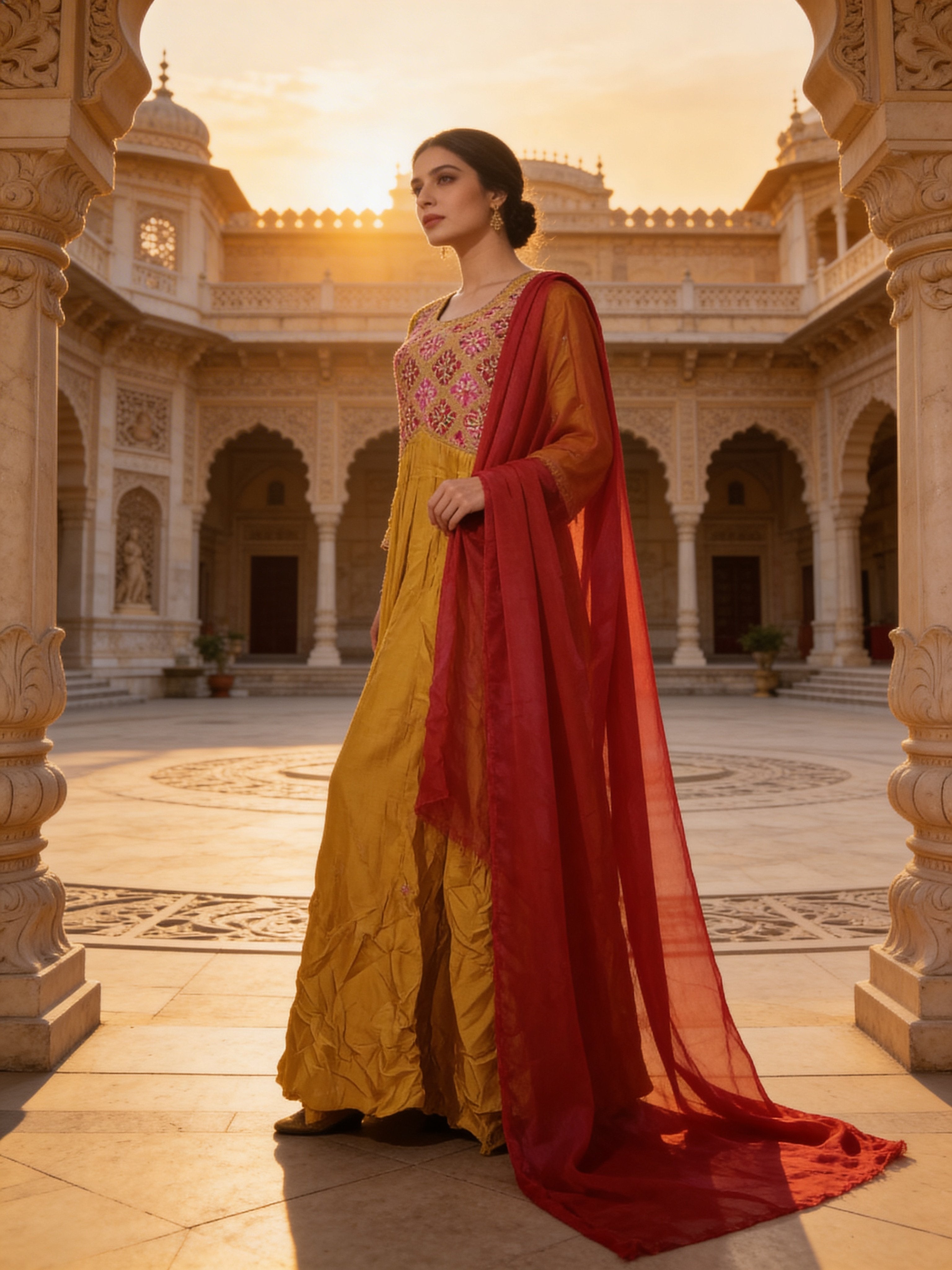 Mustard Embellished Premium Raw Silk Anarkali
