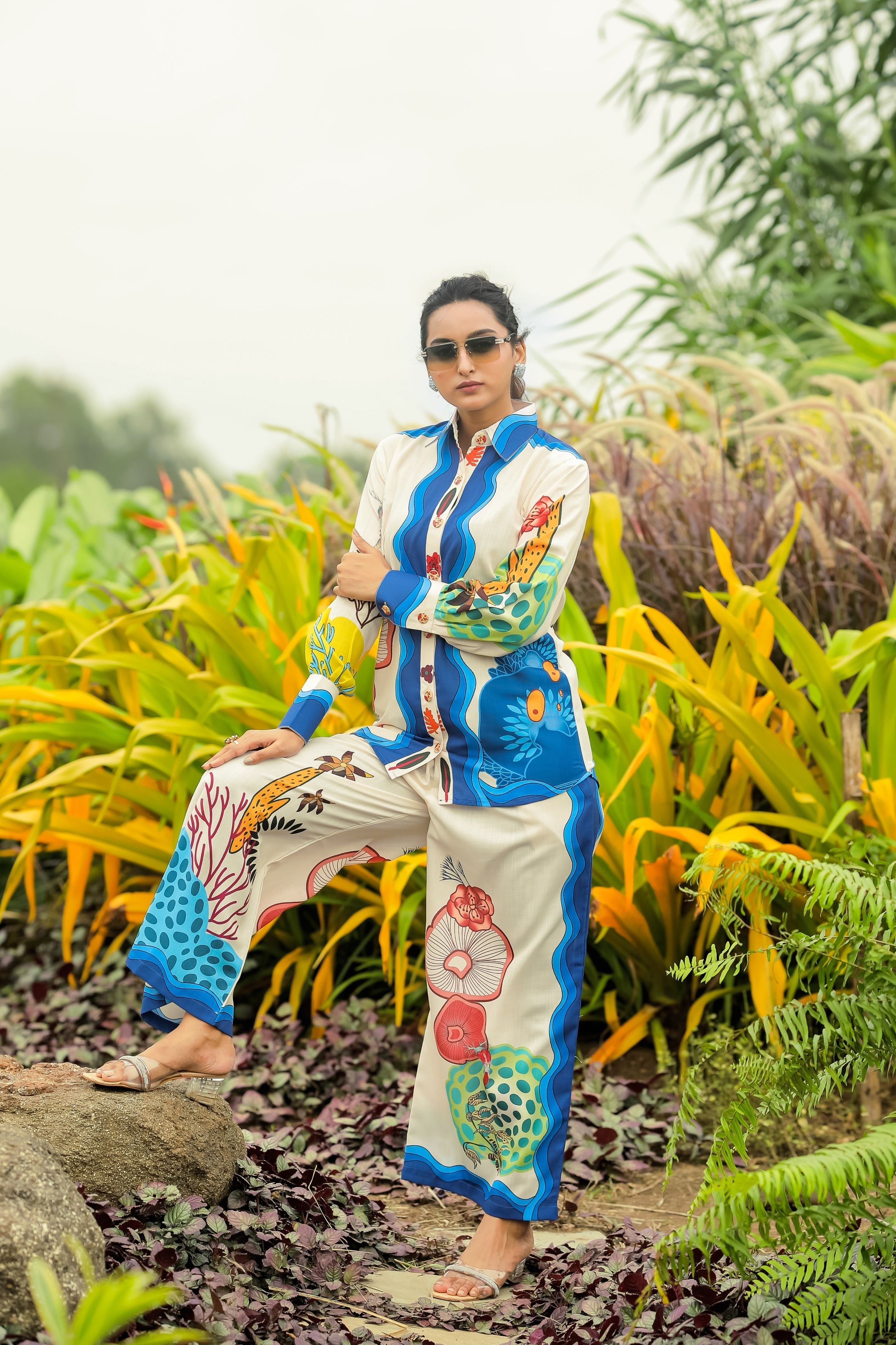 Off White Digital Printed Spanish Linen Co-Ord Set