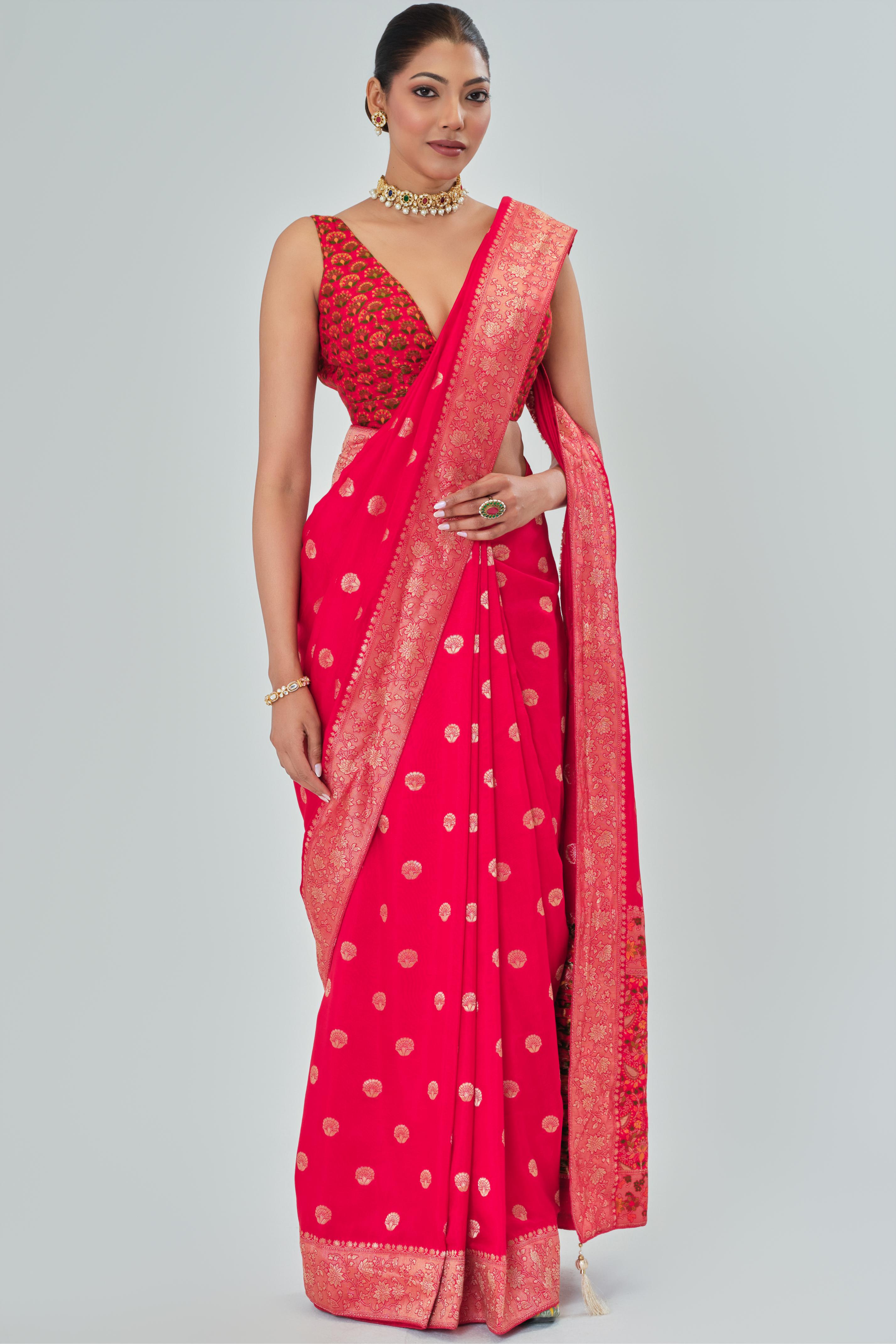 Red Woven Work Dola Silk Saree