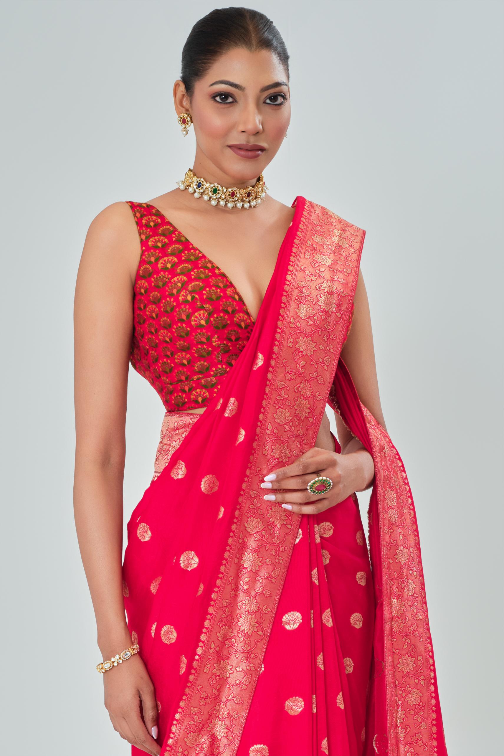 Red Woven Work Dola Silk Saree