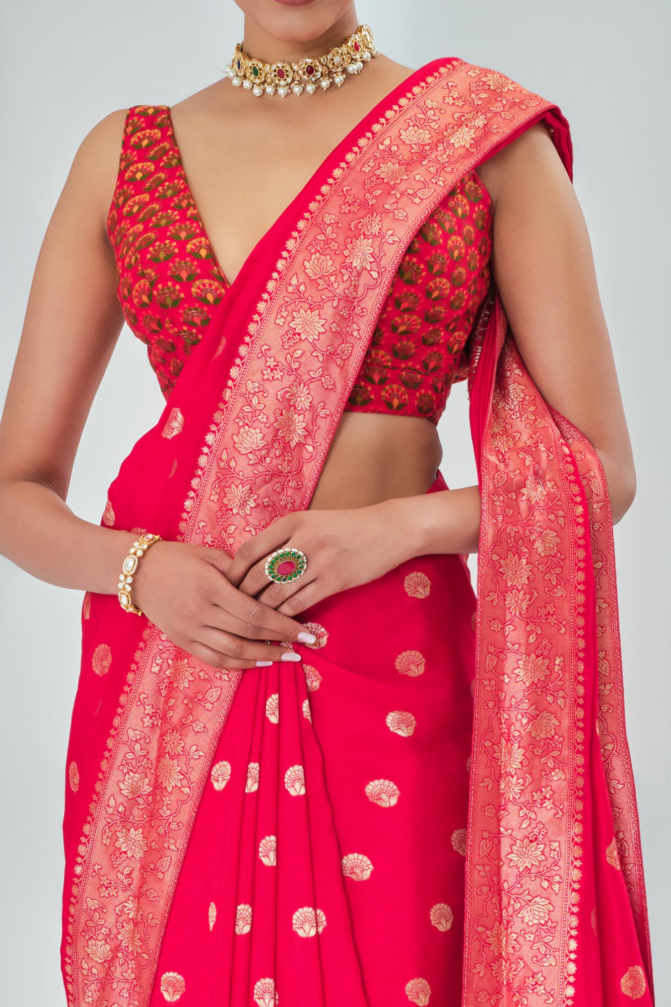 Red Woven Work Dola Silk Saree