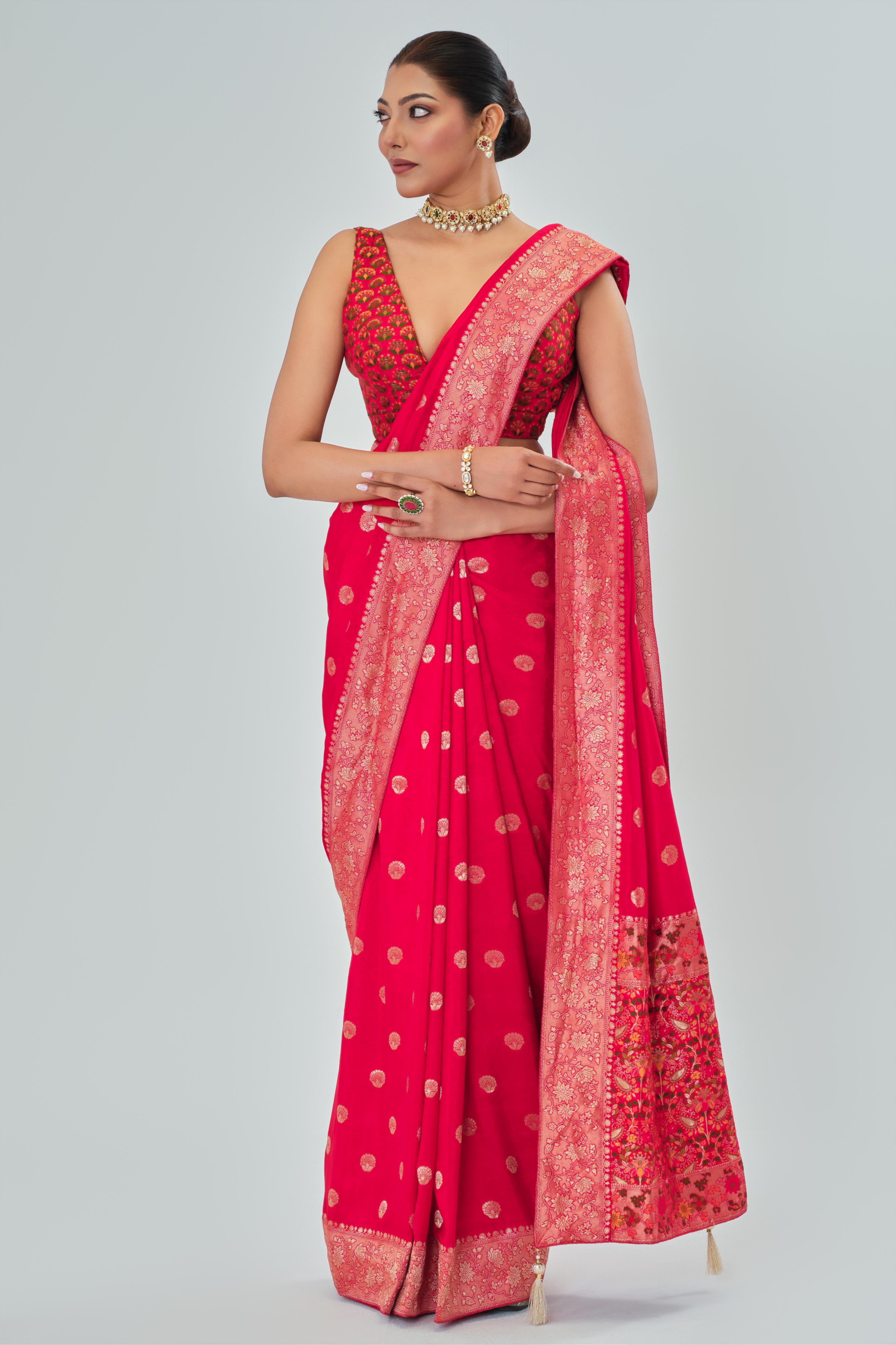 Red Woven Work Dola Silk Saree