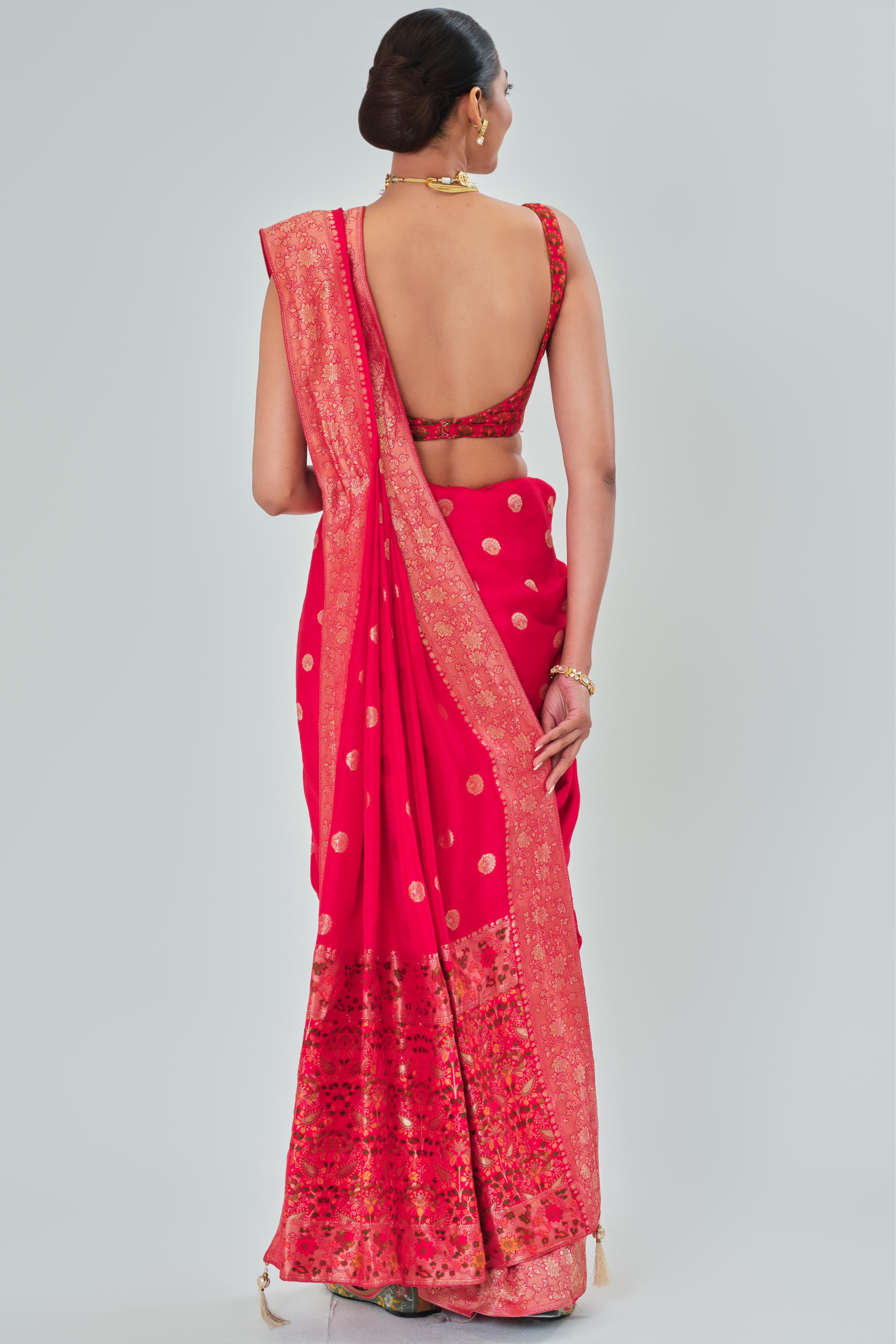 Red Woven Work Dola Silk Saree