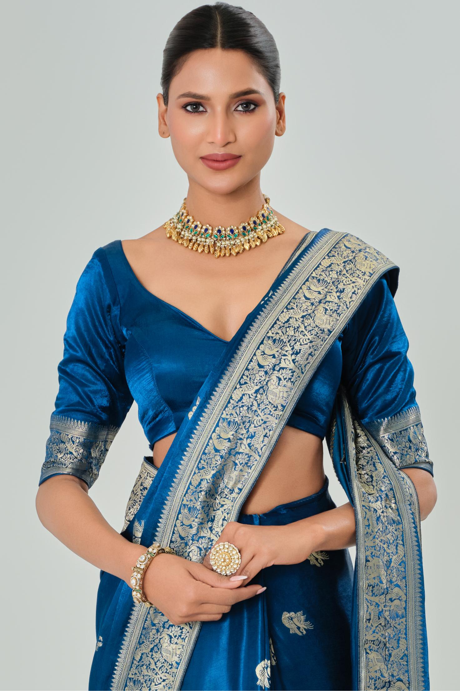 Blue Banarasi Satin Silk Saree