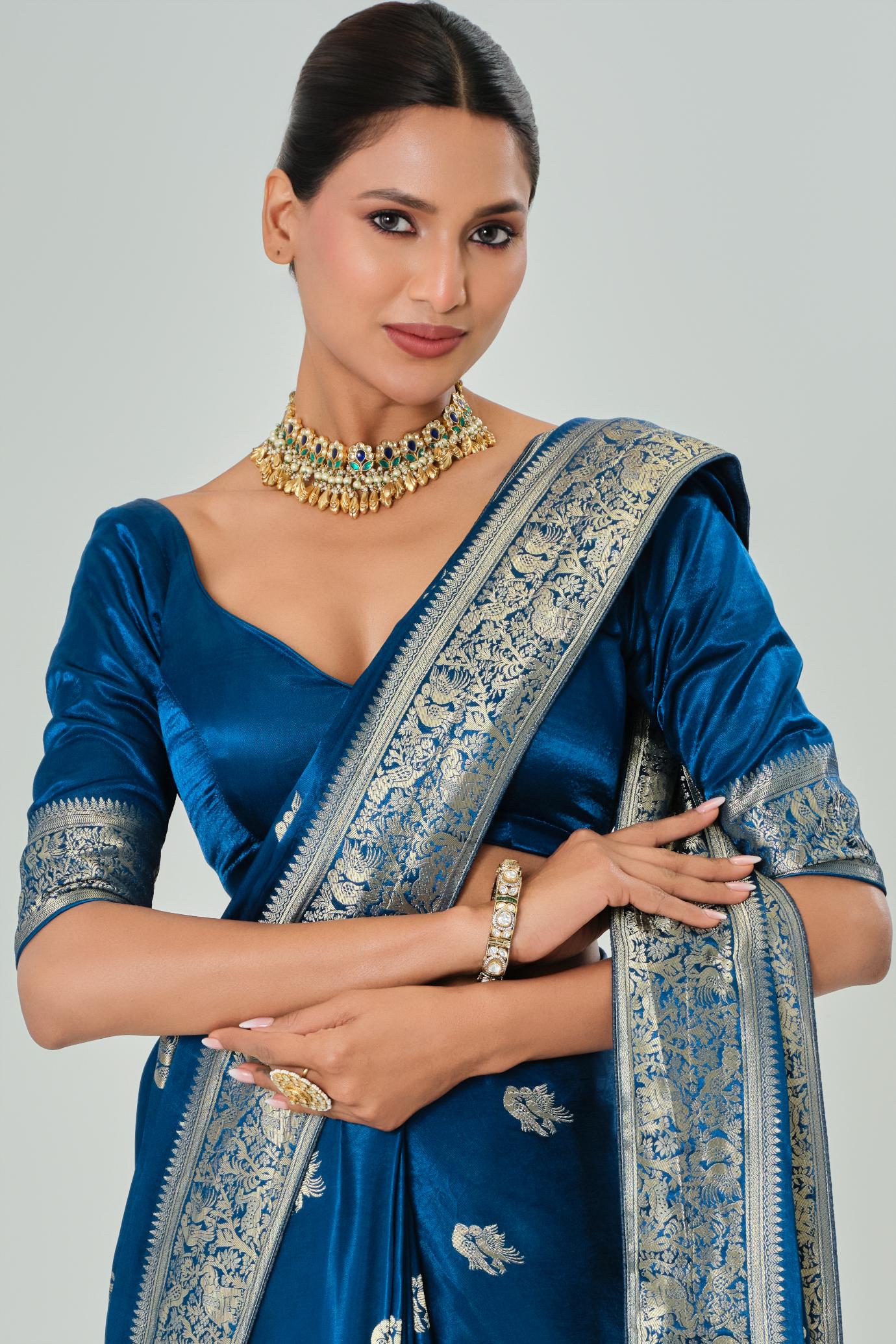 Blue Banarasi Satin Silk Saree