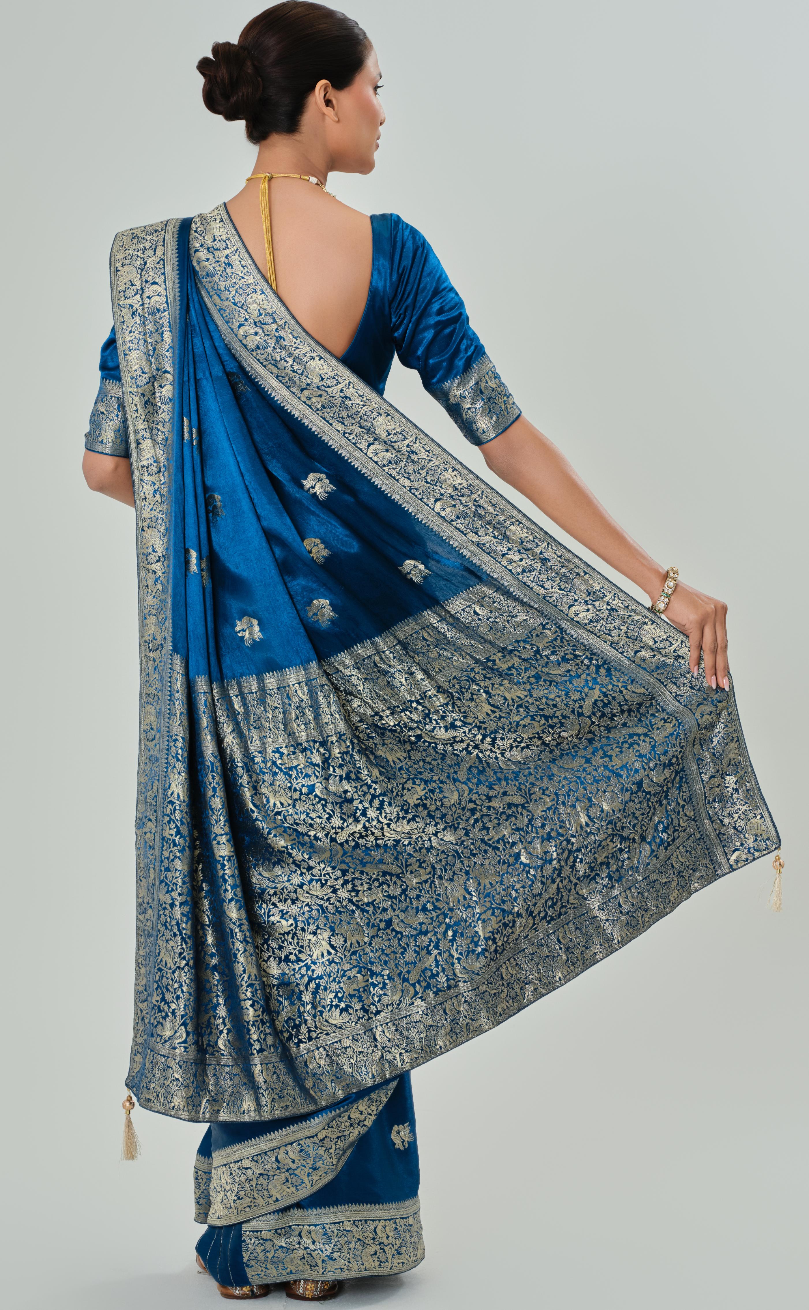 Blue Banarasi Satin Silk Saree