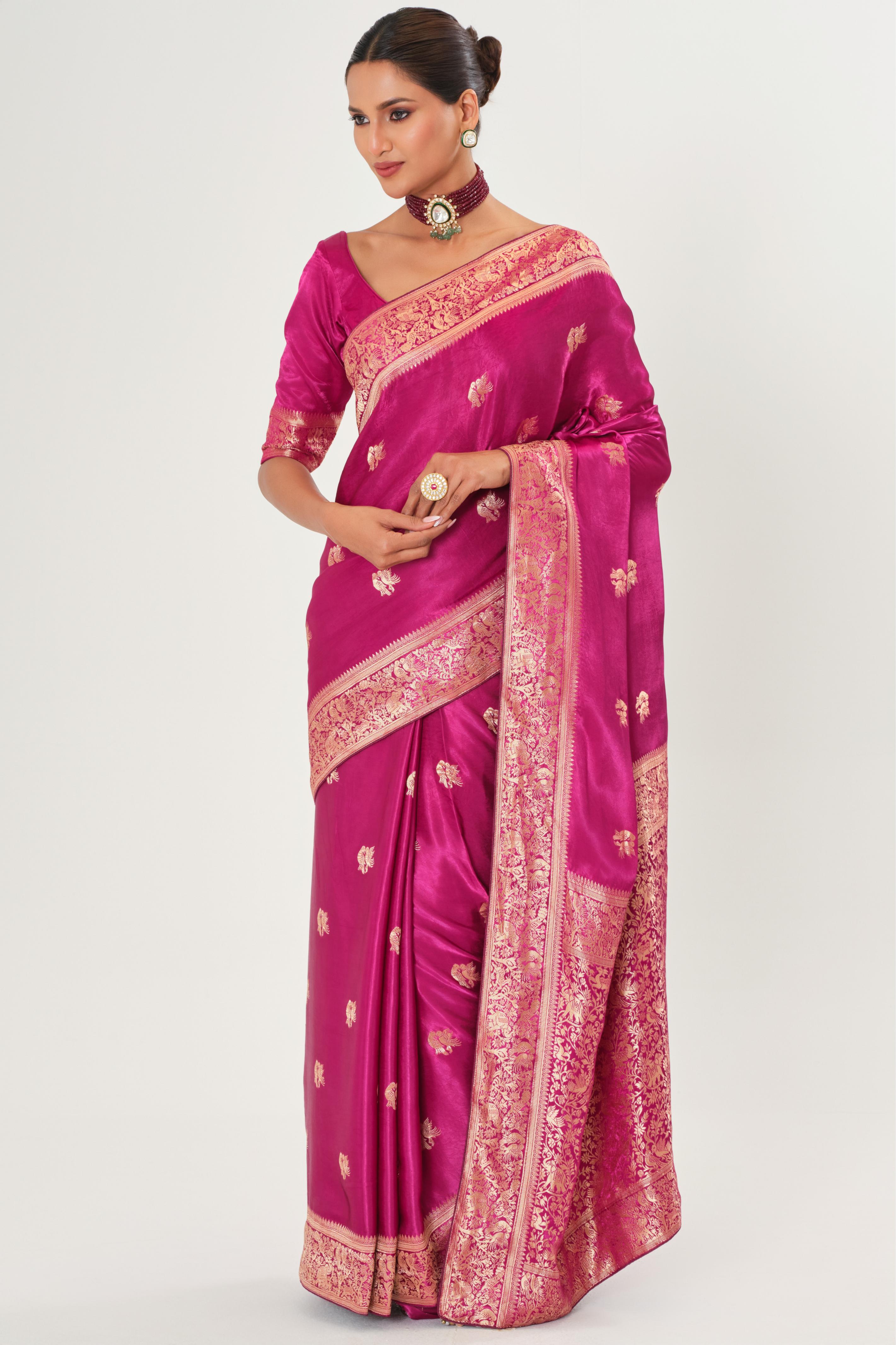 Magenta Banarasi Satin Silk Saree