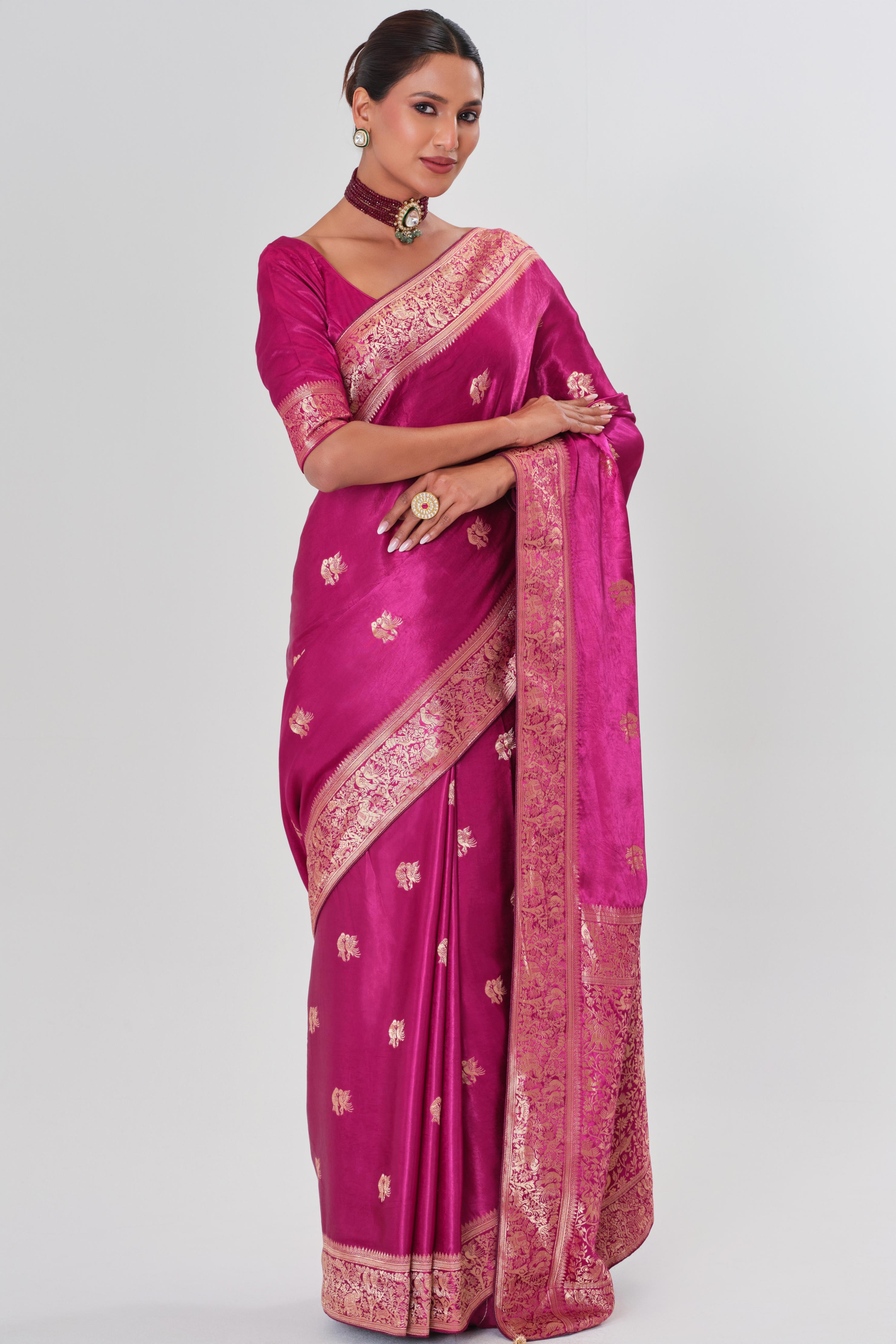 Magenta Banarasi Satin Silk Saree