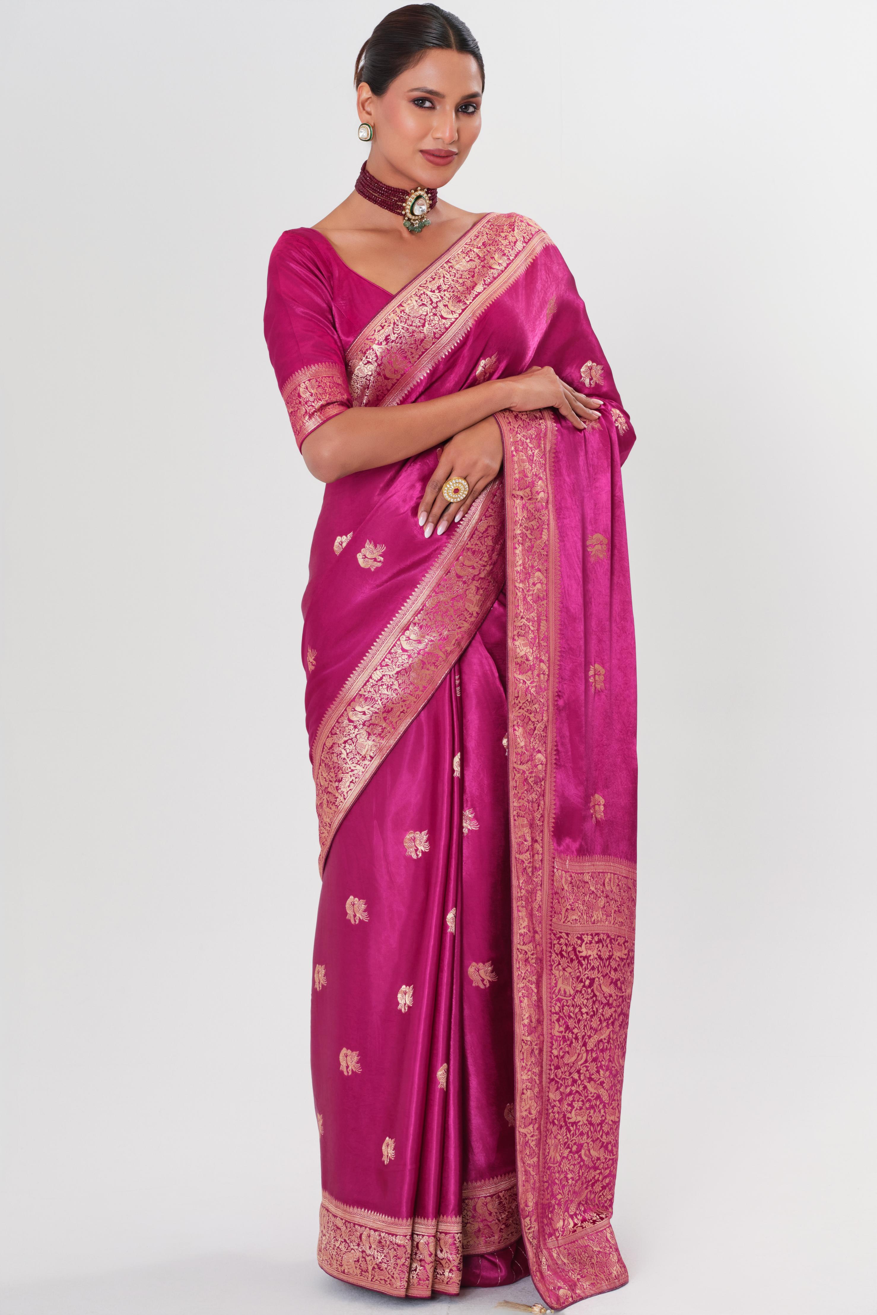 Magenta Banarasi Satin Silk Saree