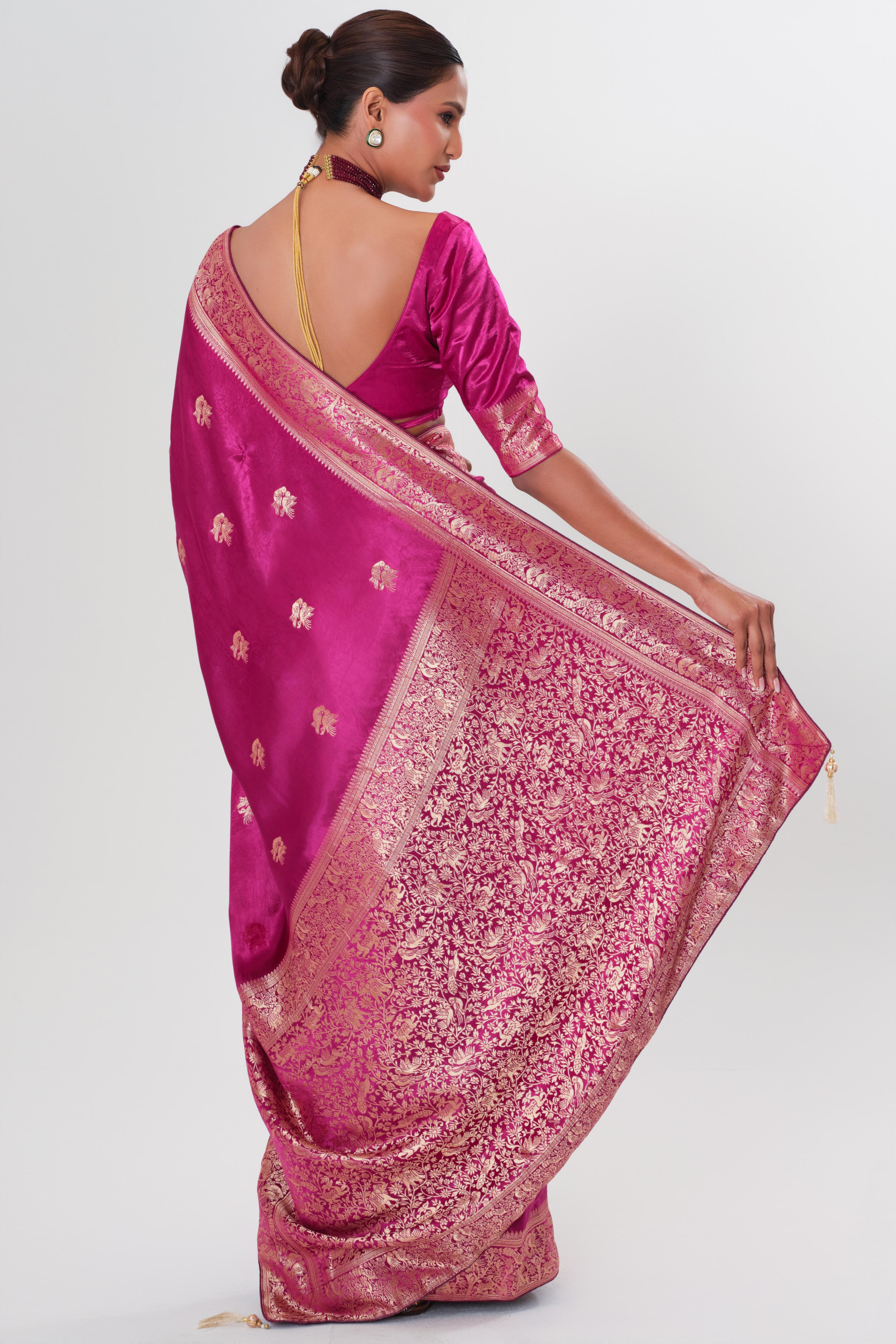Magenta Banarasi Satin Silk Saree