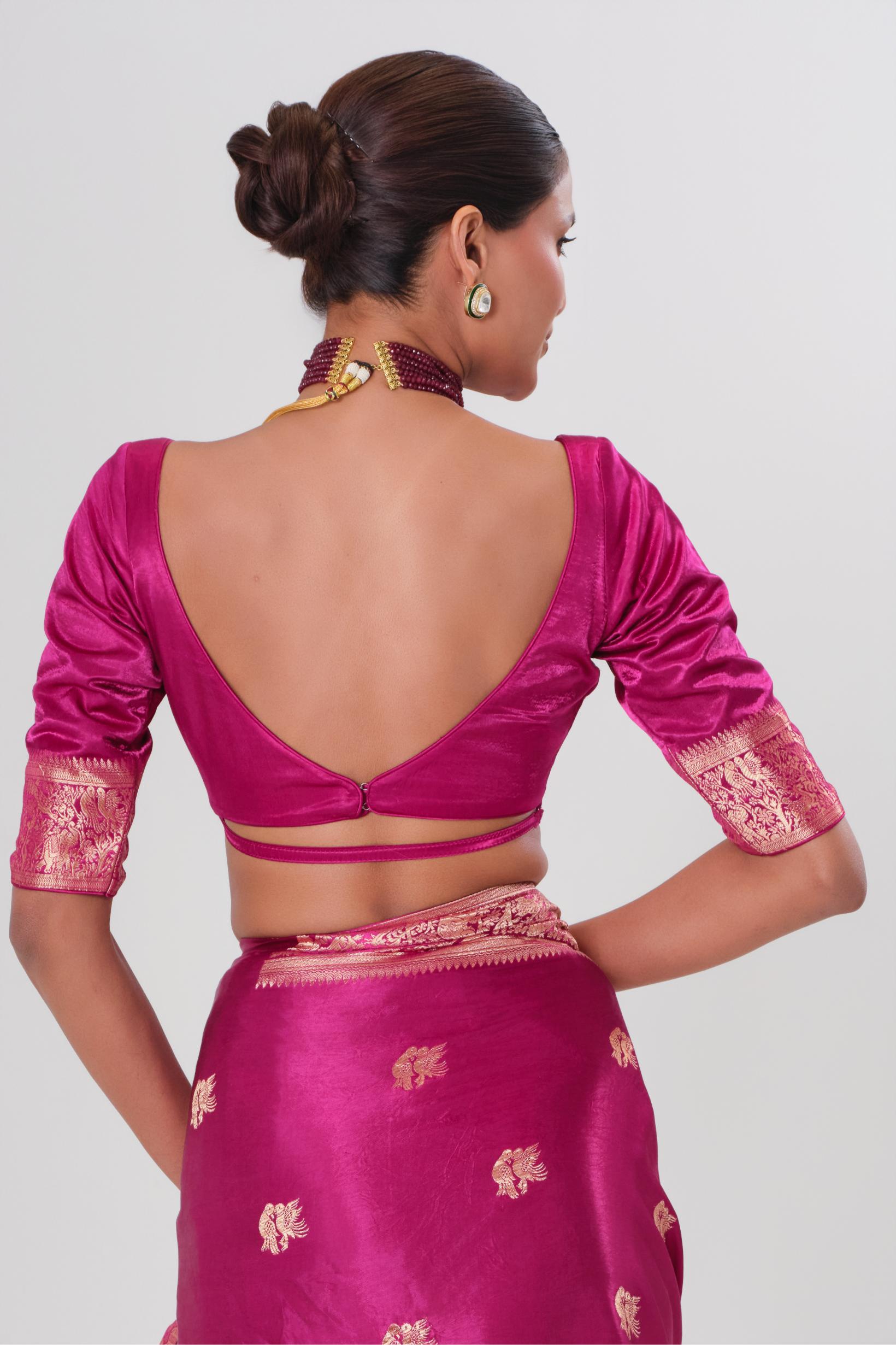 Magenta Banarasi Satin Silk Saree