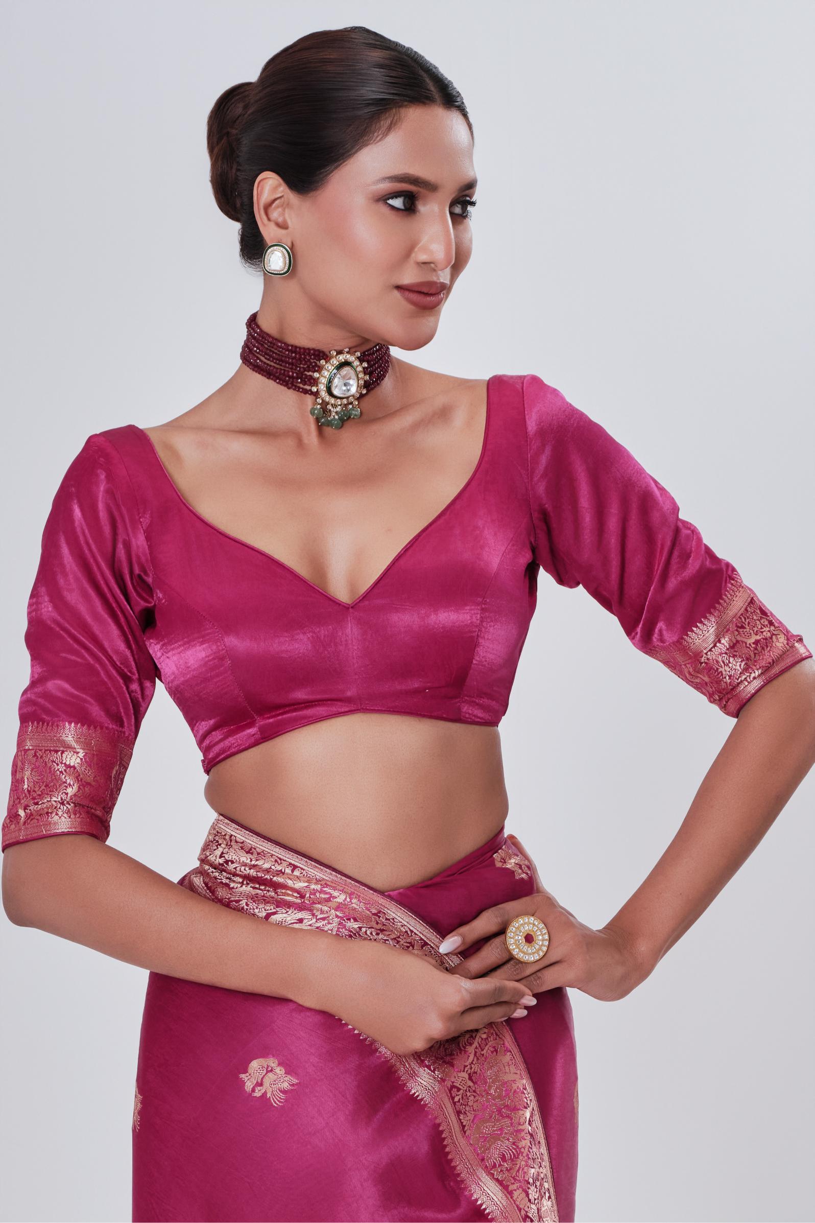 Magenta Banarasi Satin Silk Saree