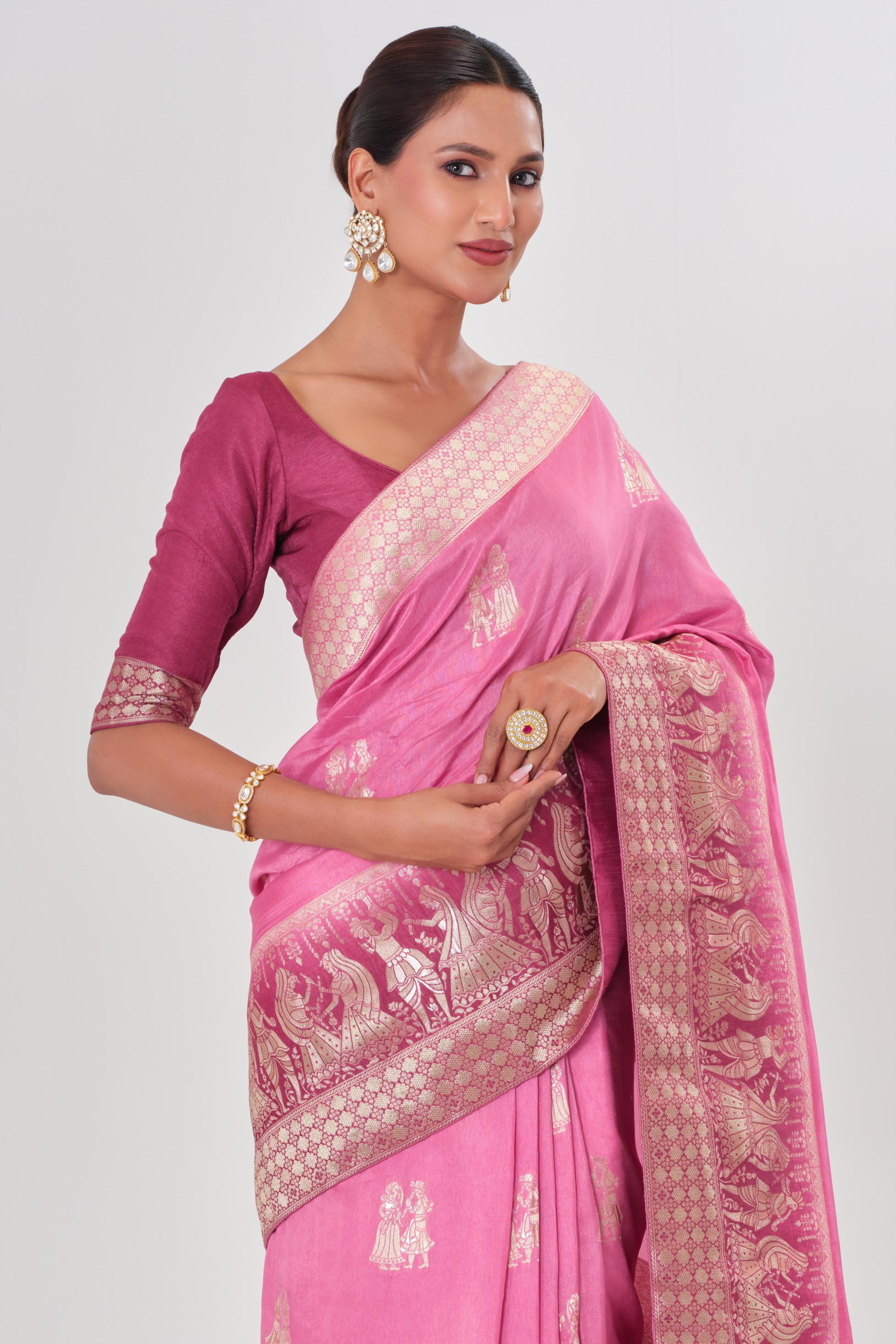 Pink Handwork Dola Silk Saree