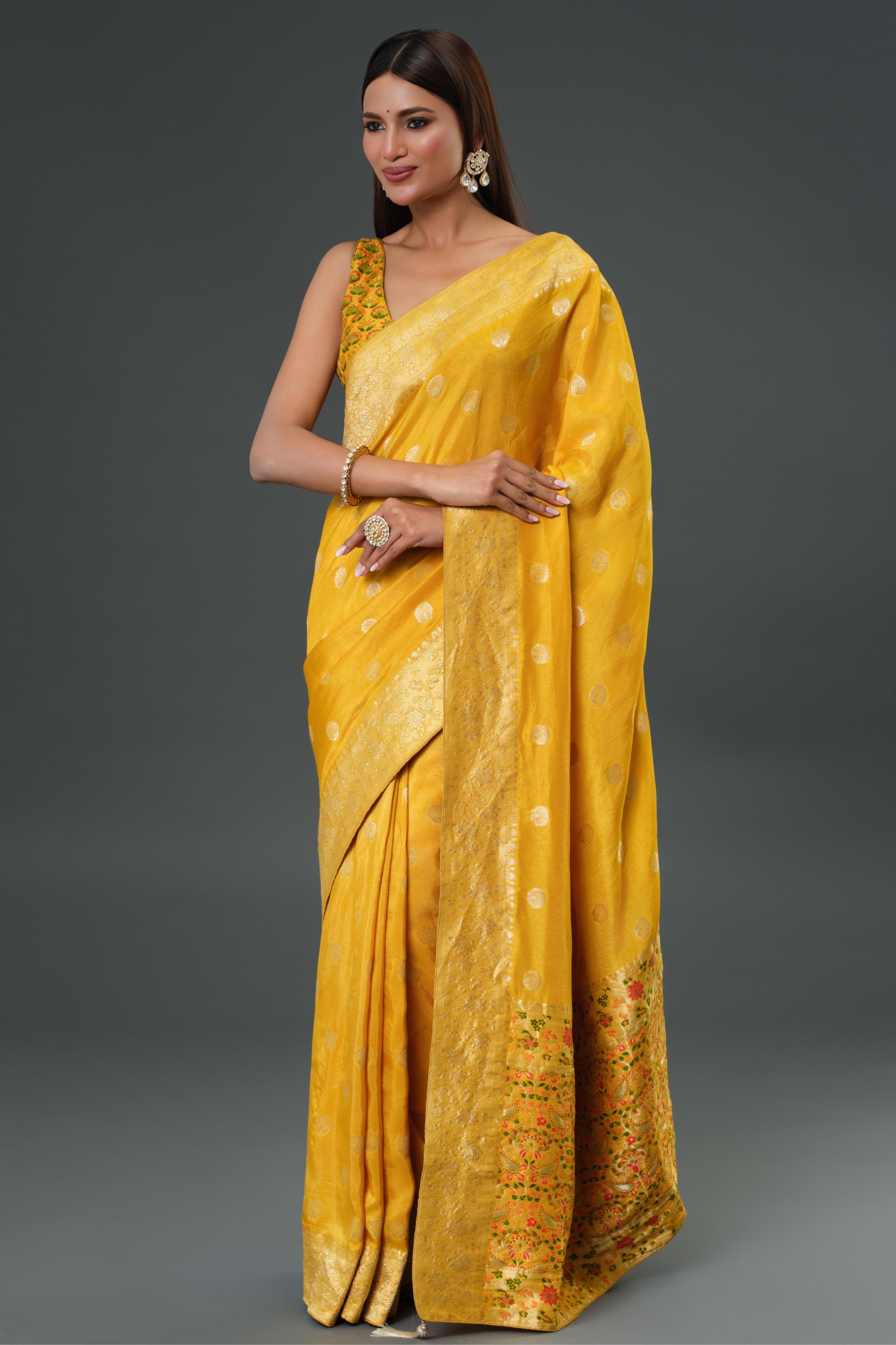 Yellow Woven Work Dola Silk Saree