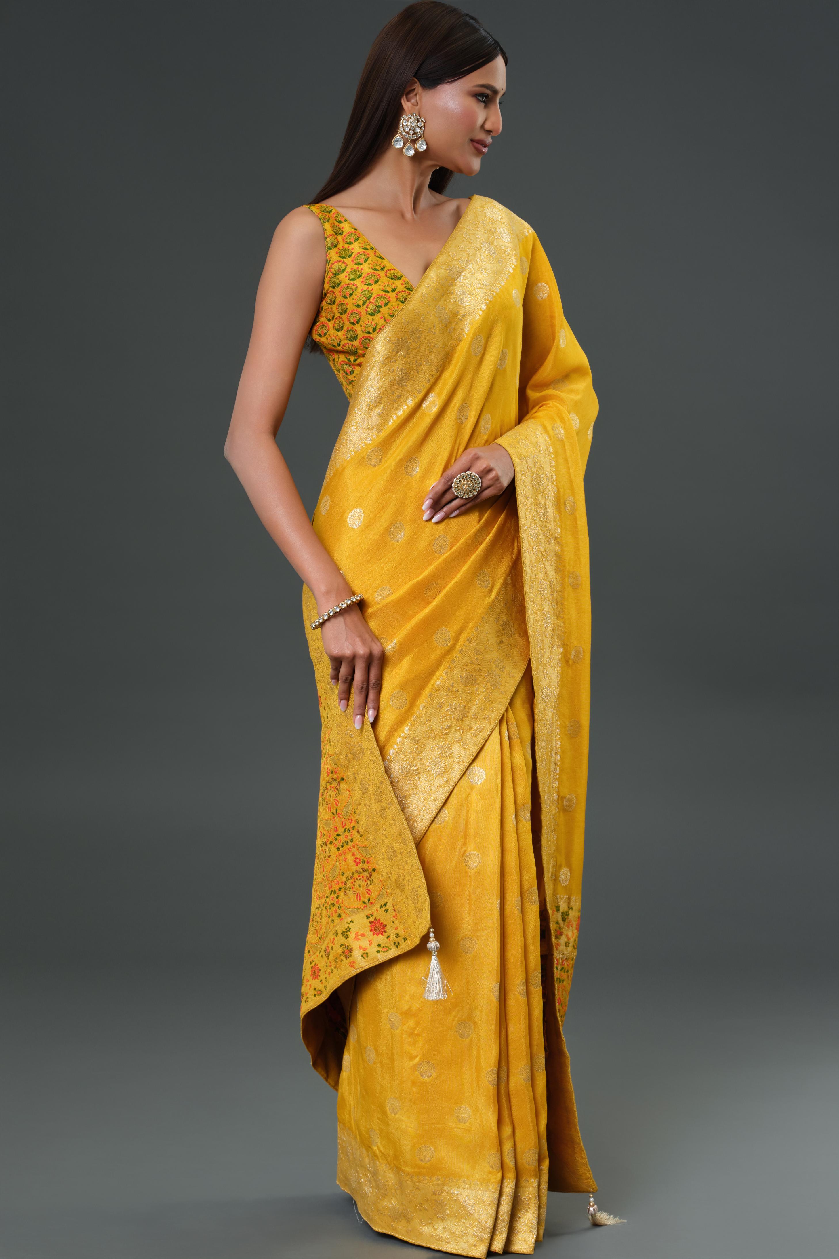 Yellow Woven Work Dola Silk Saree