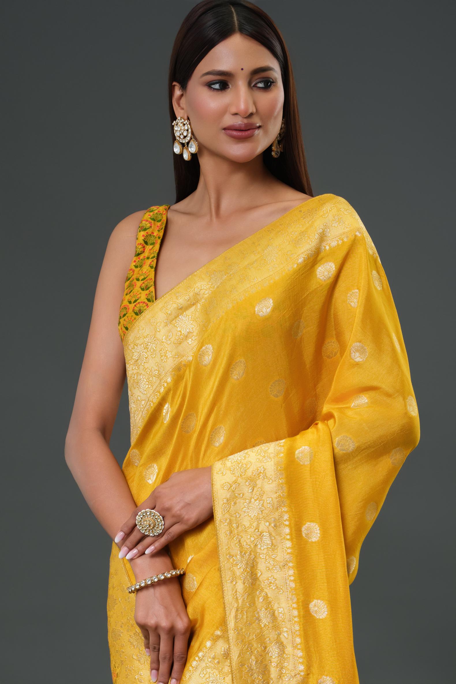 Yellow Woven Work Dola Silk Saree