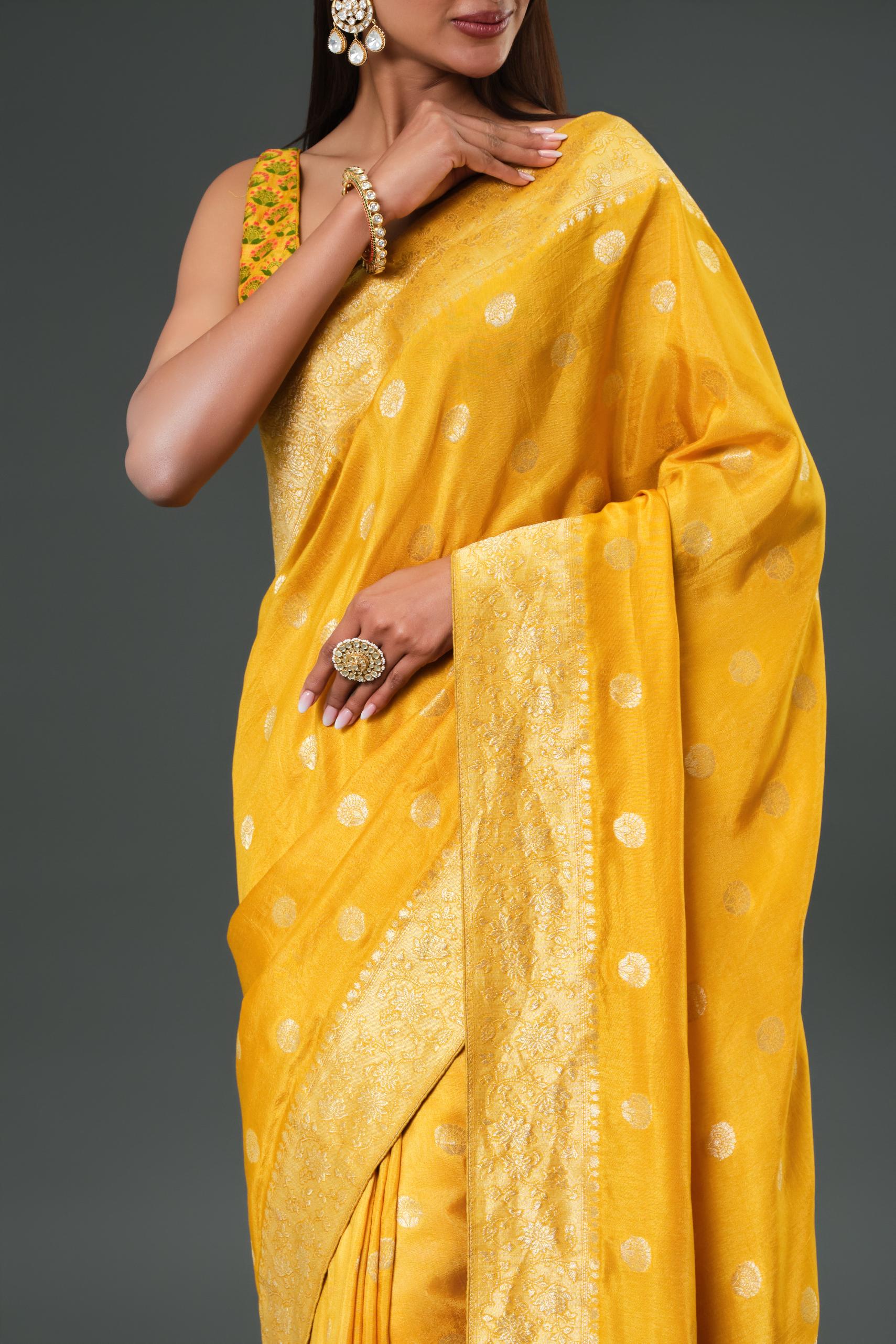 Yellow Woven Work Dola Silk Saree