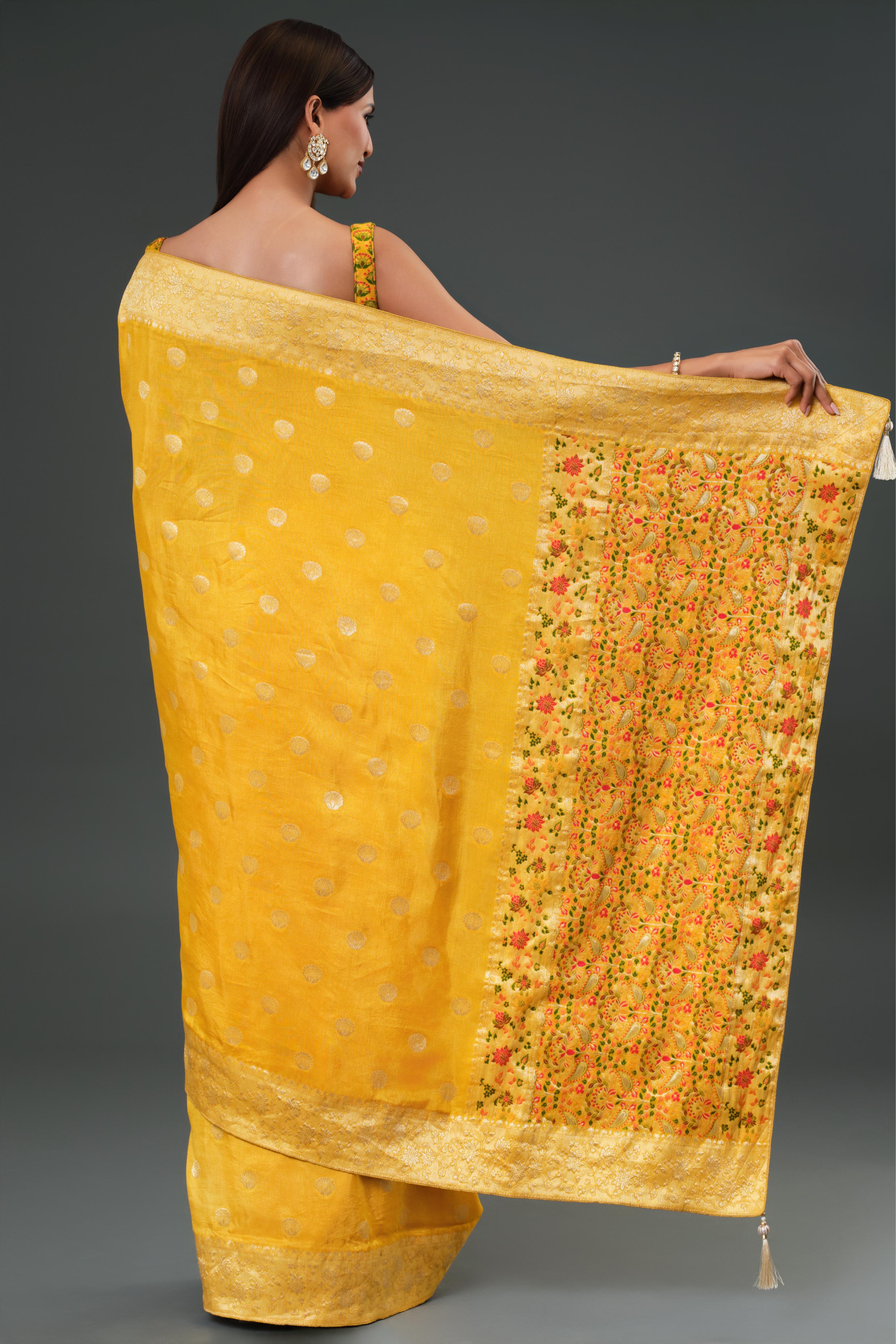 Yellow Woven Work Dola Silk Saree