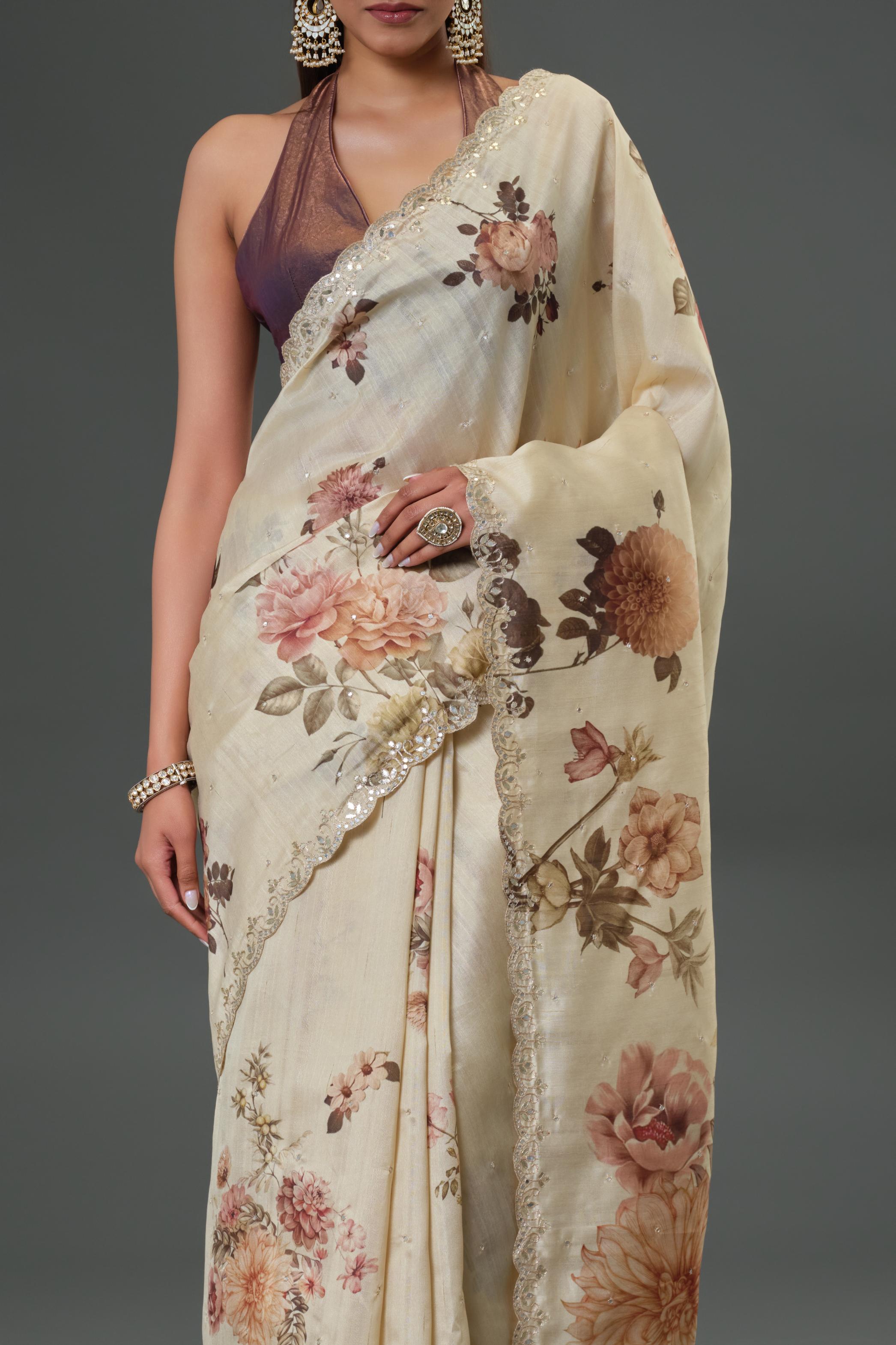 Classy Ivory Tussar Silk Saree