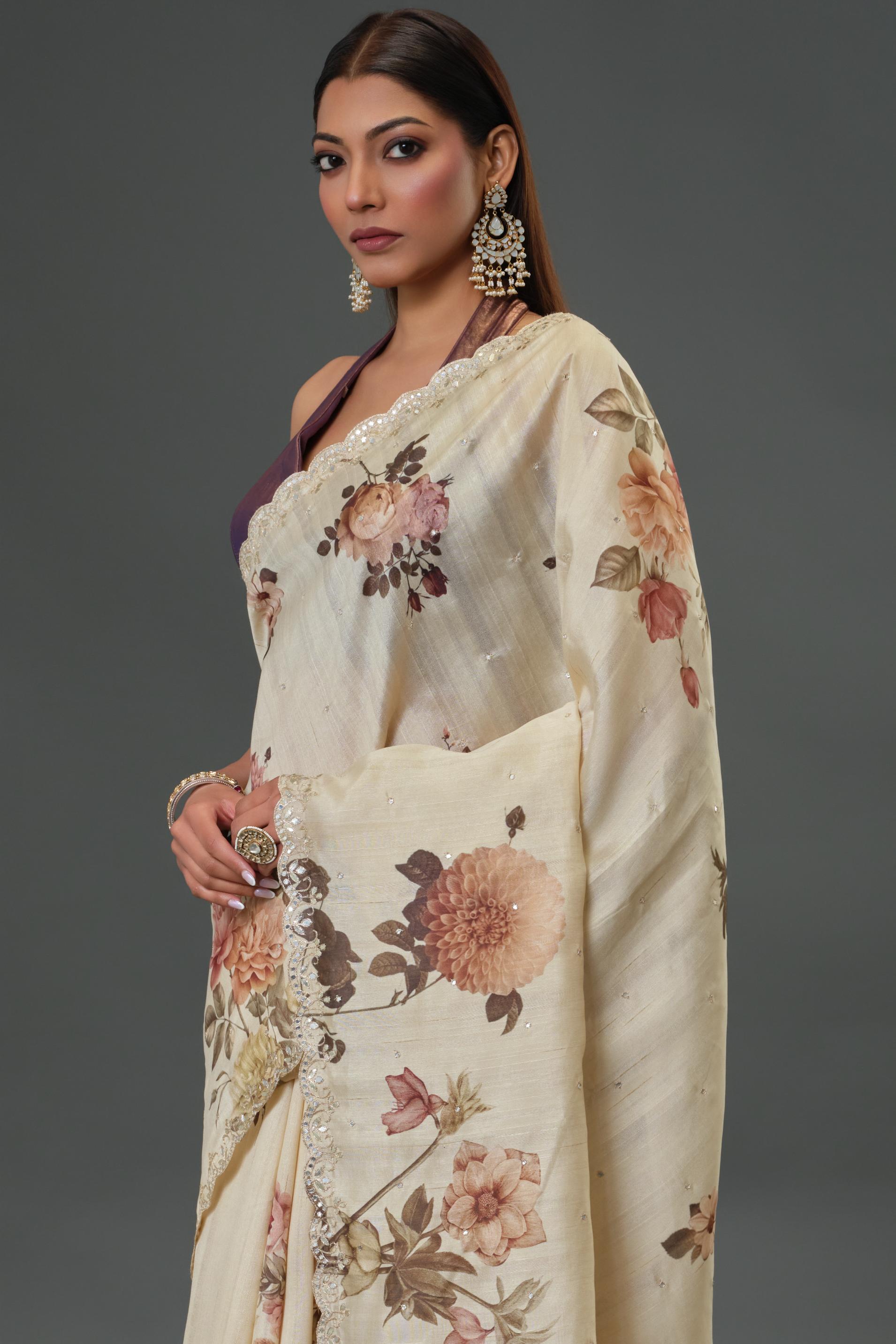 Classy Ivory Tussar Silk Saree