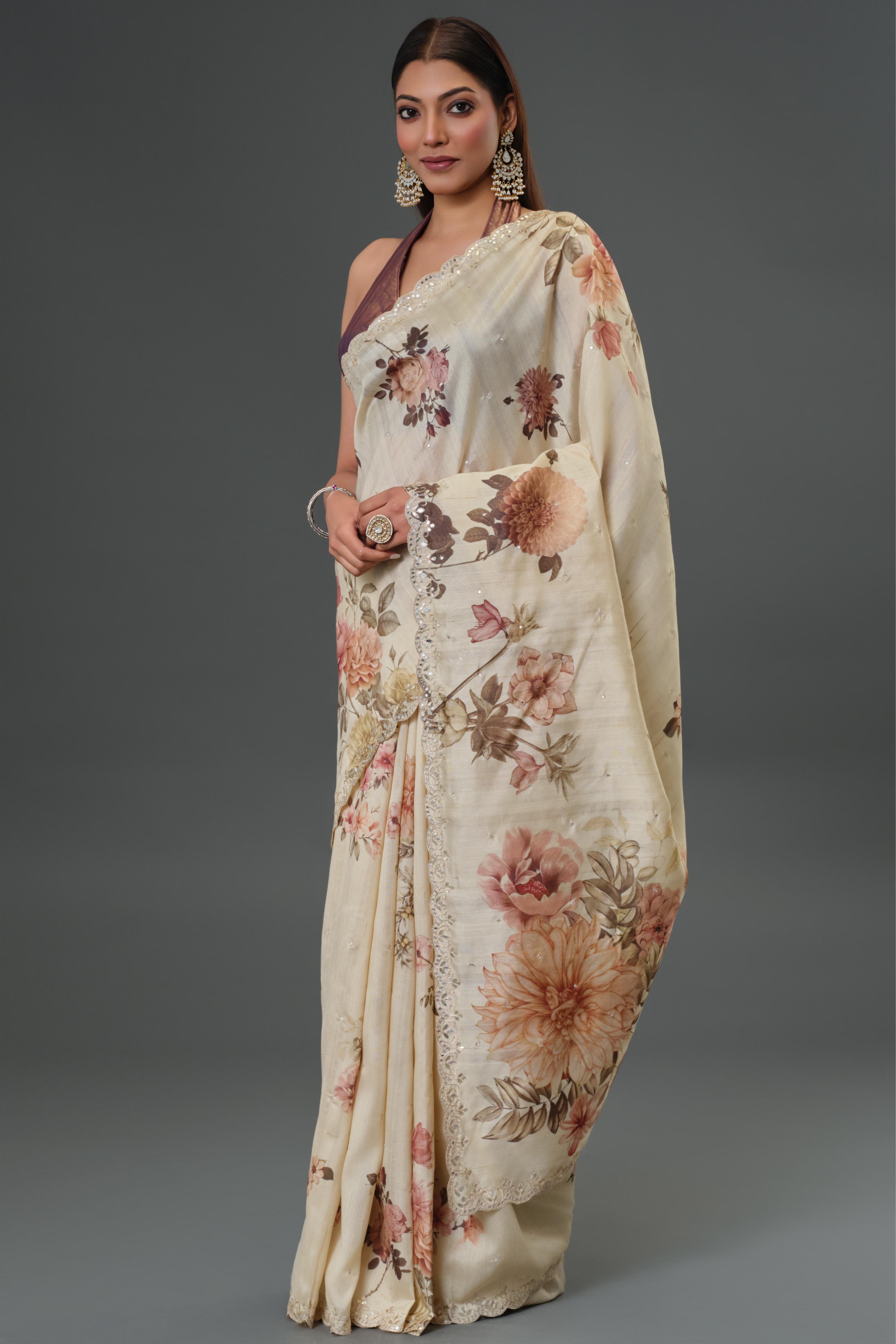 Classy Ivory Tussar Silk Saree