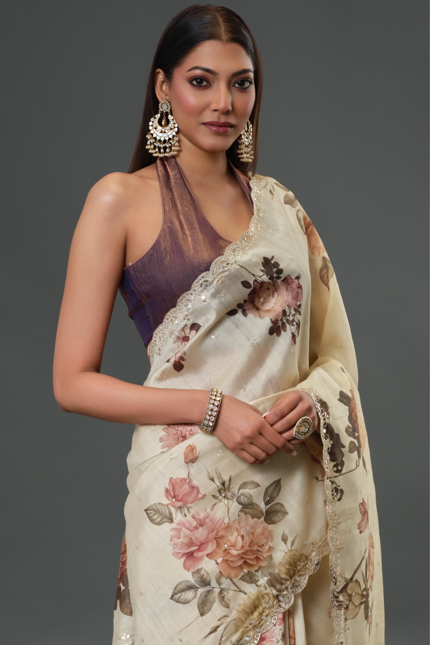 Classy Ivory Tussar Silk Saree