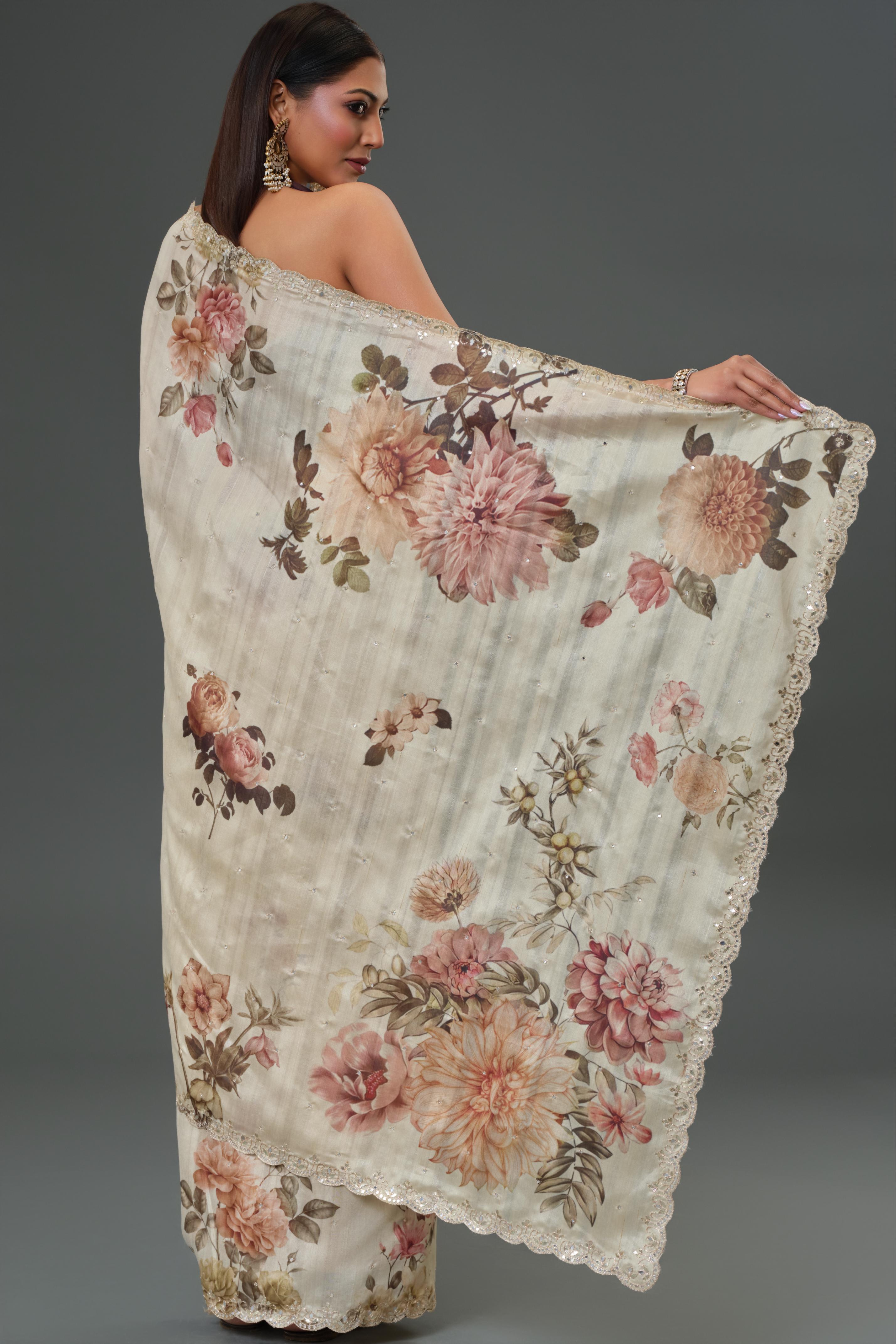 Classy Ivory Tussar Silk Saree