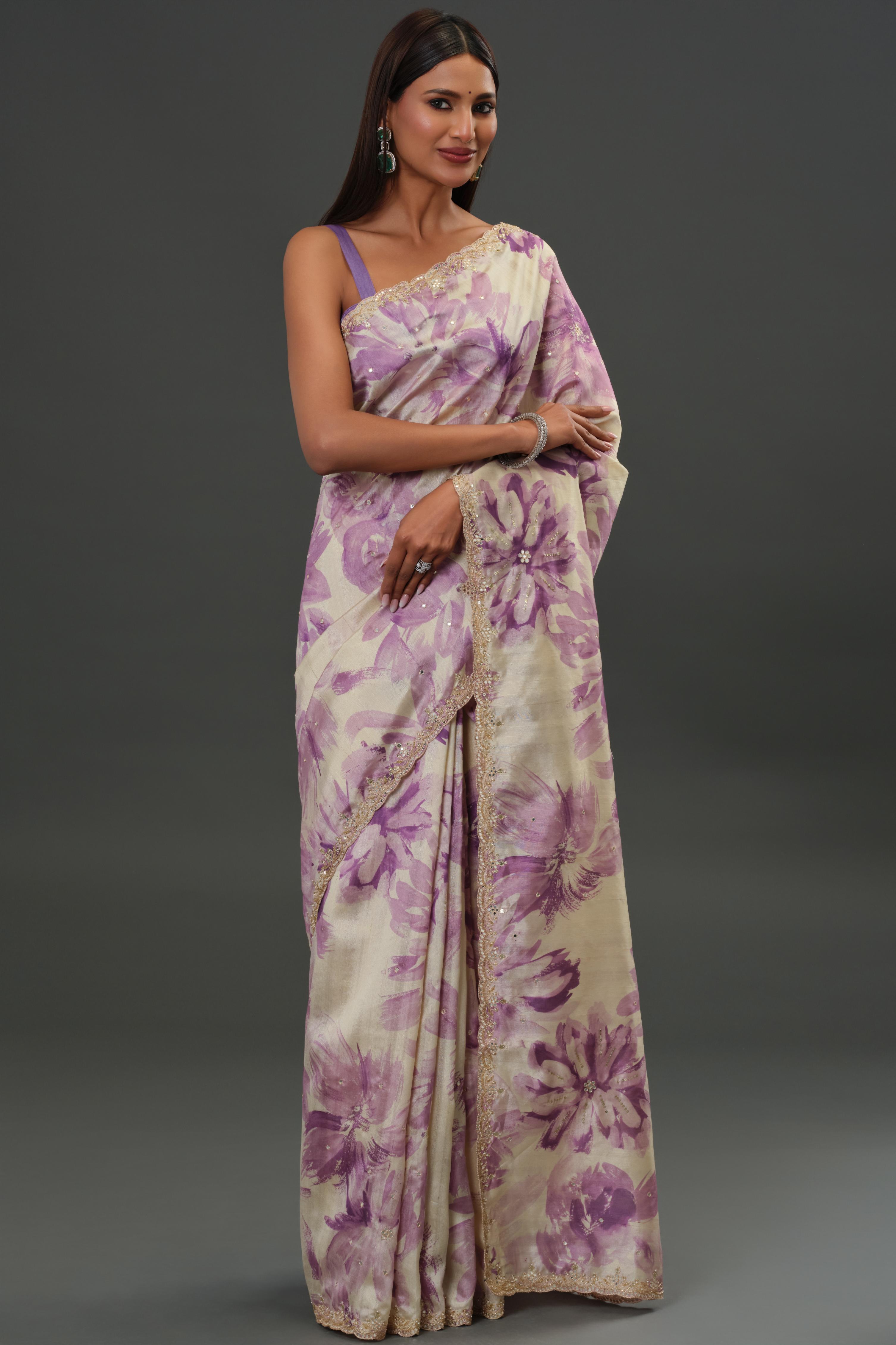 Lavender Glow Tussar Silk Saree