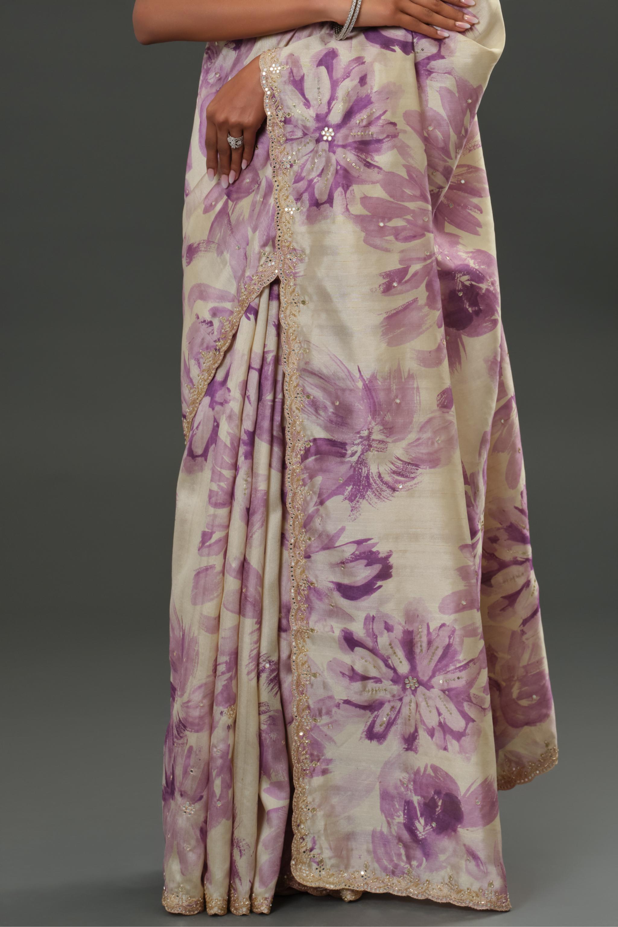 Lavender Glow Tussar Silk Saree