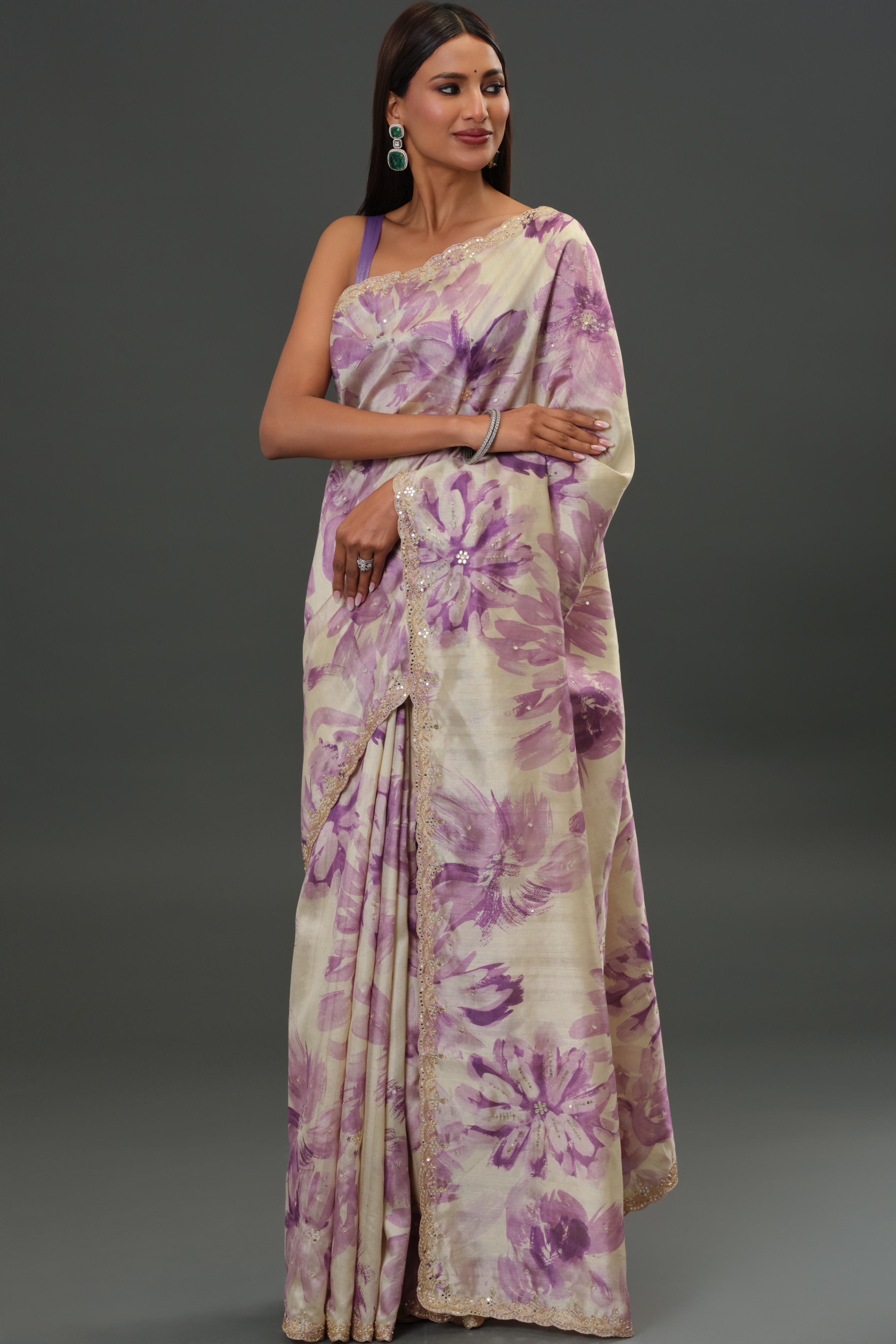 Lavender Glow Tussar Silk Saree