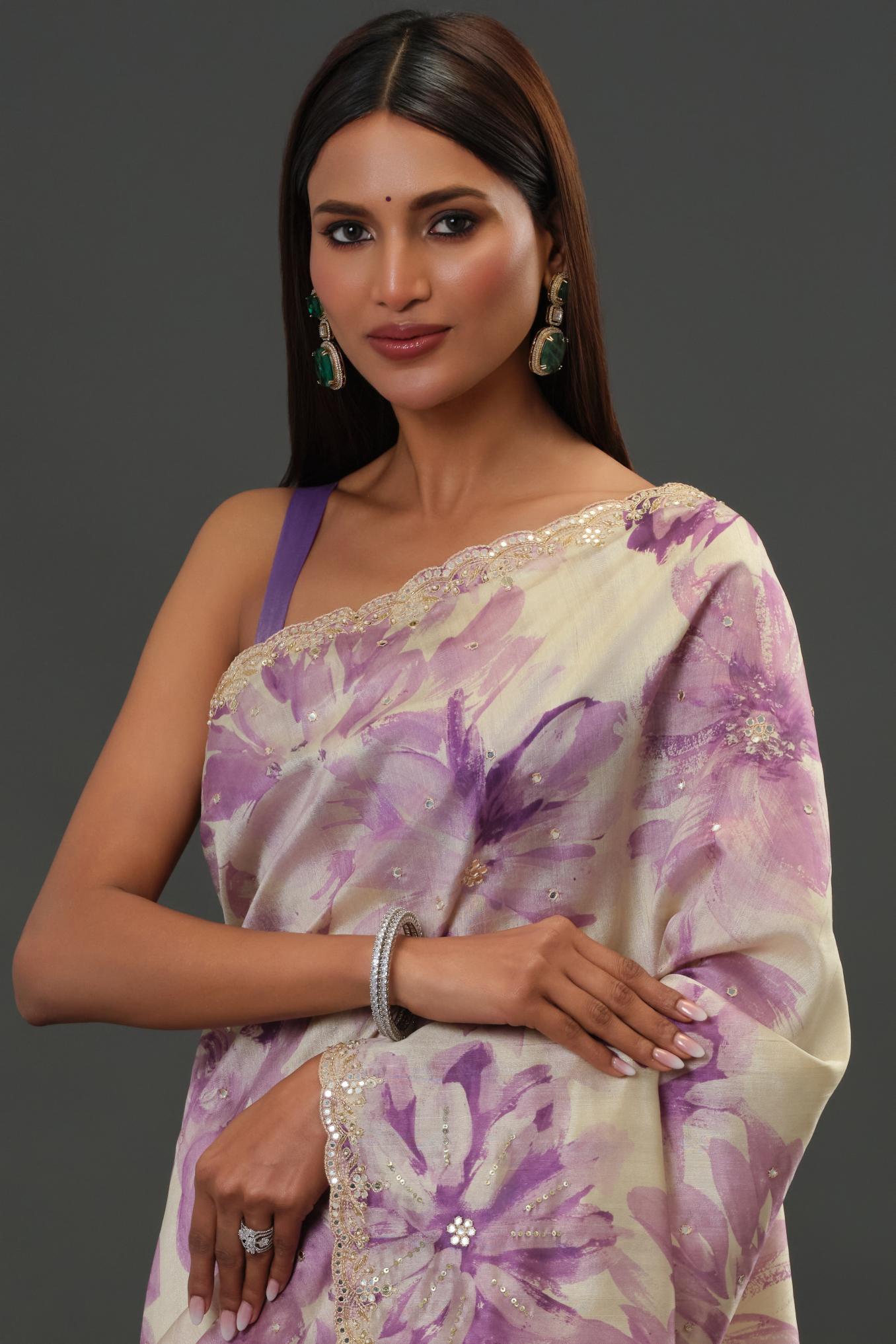 Lavender Glow Tussar Silk Saree