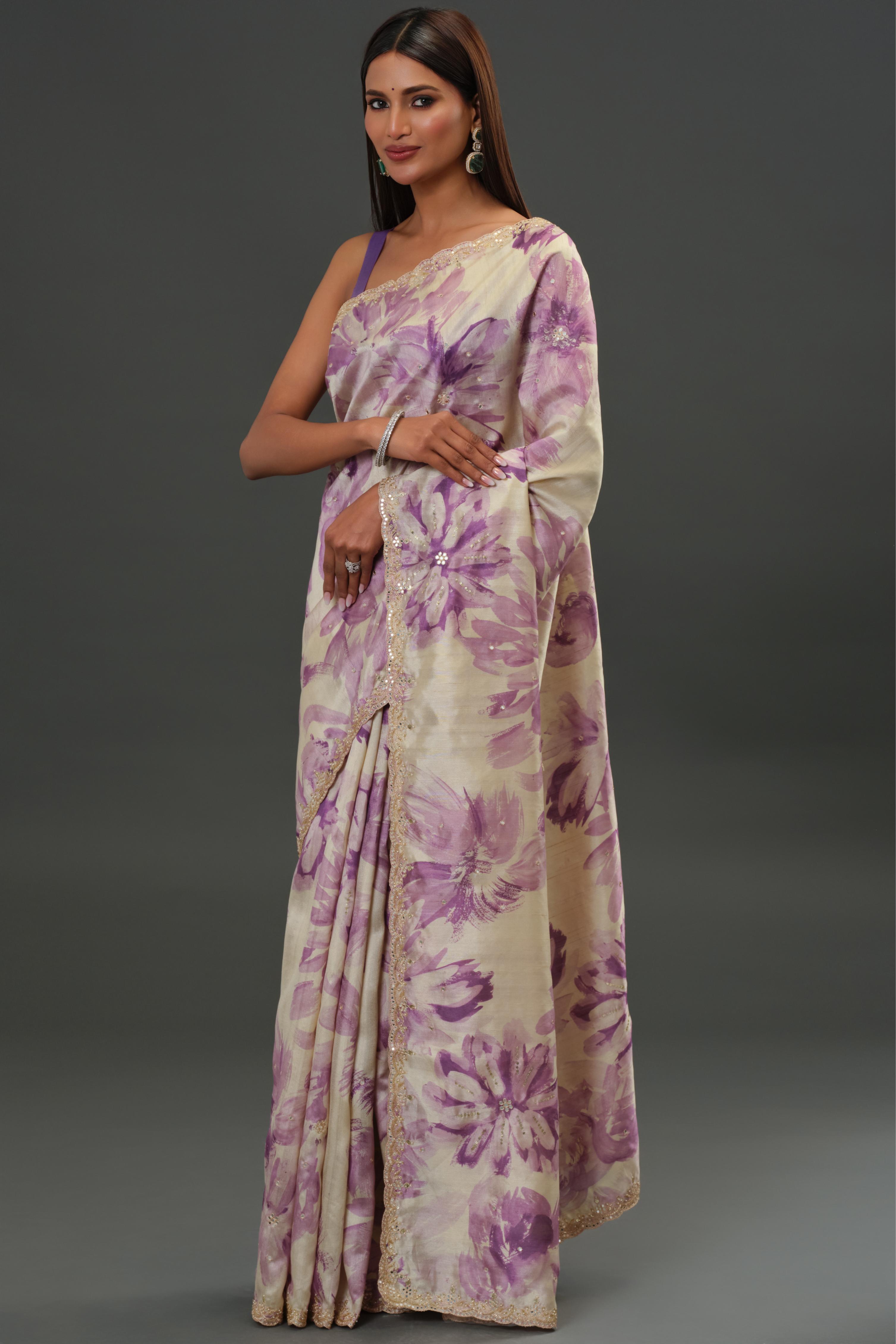 Lavender Glow Tussar Silk Saree