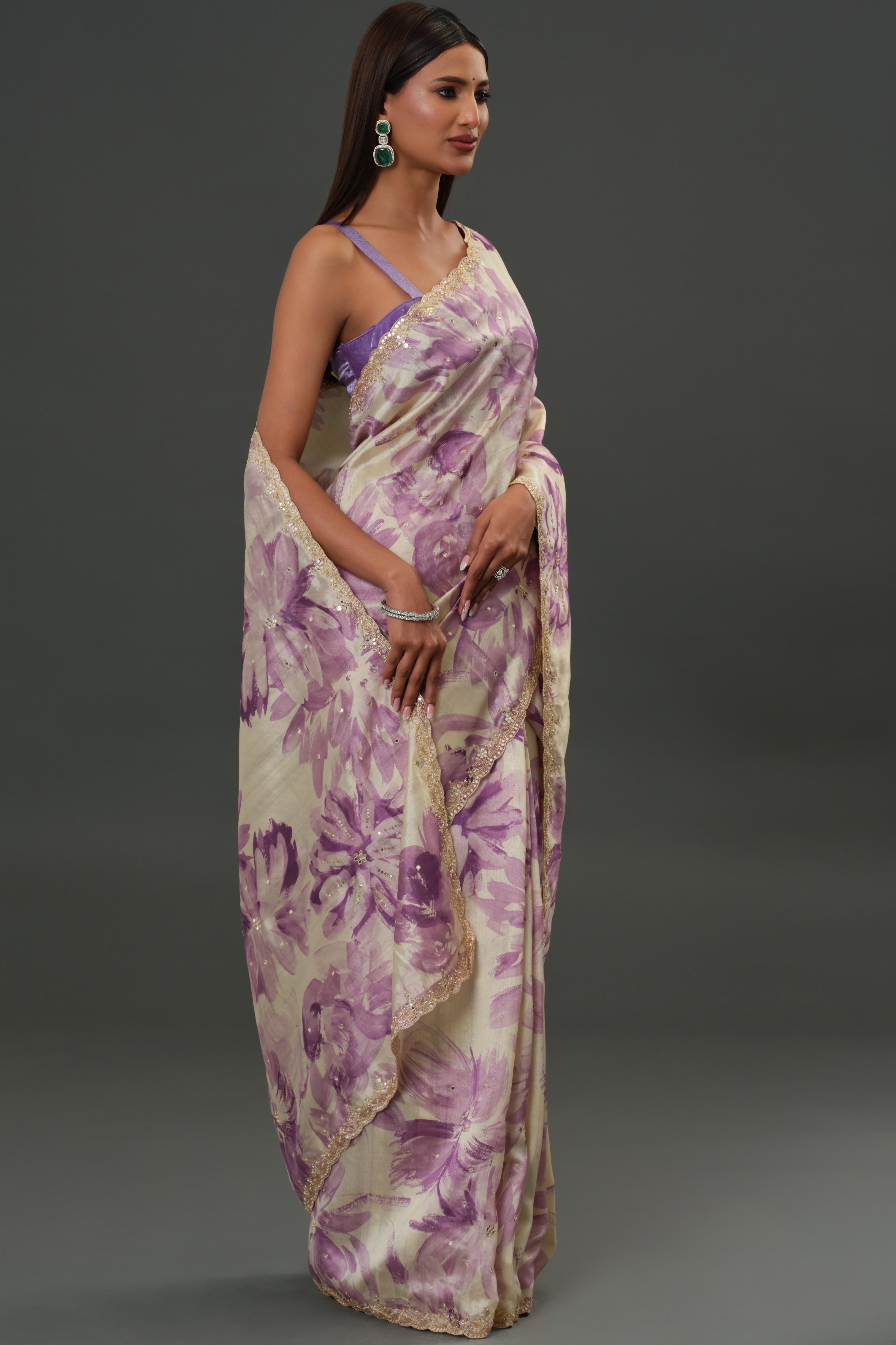 Lavender Glow Tussar Silk Saree