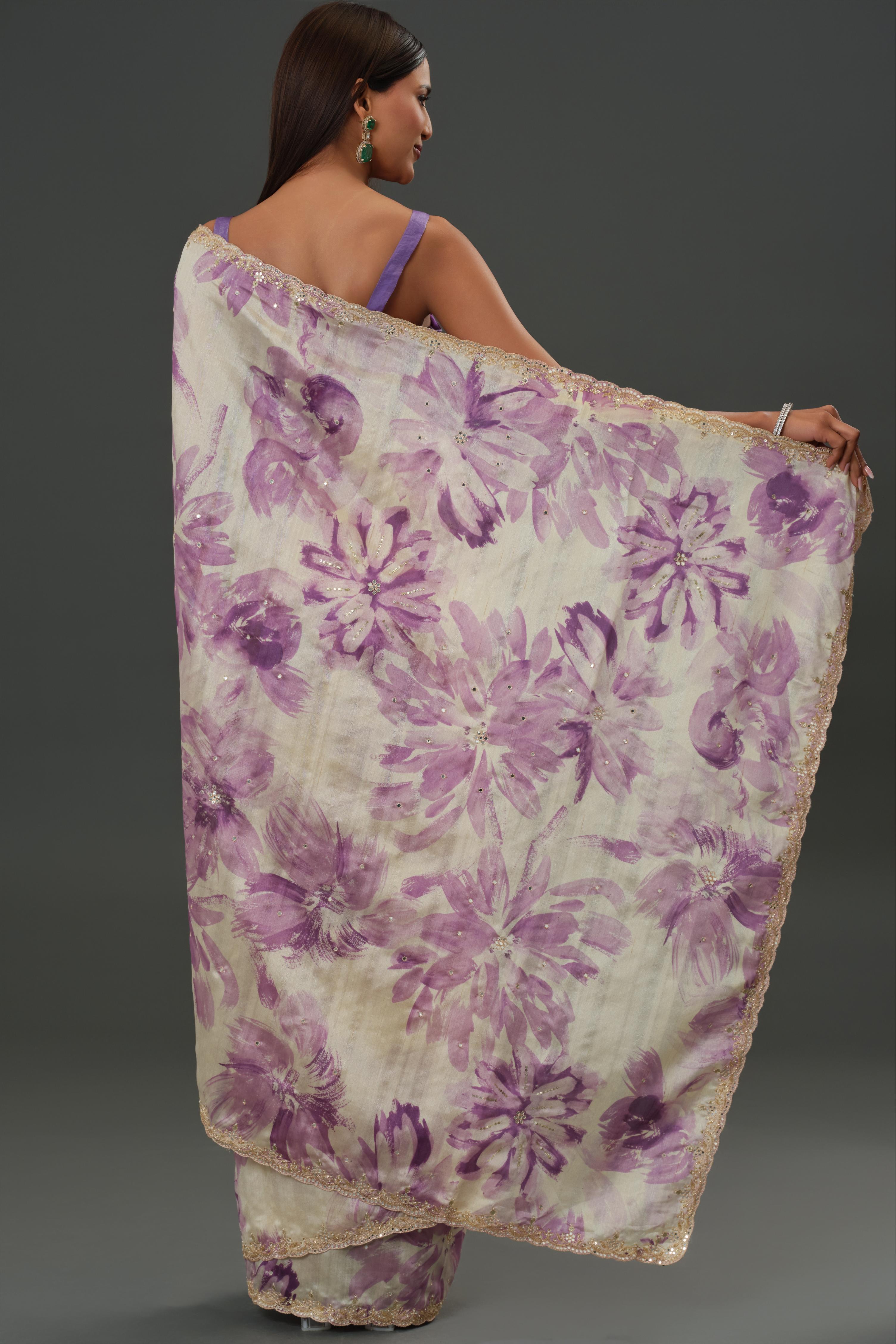 Lavender Glow Tussar Silk Saree