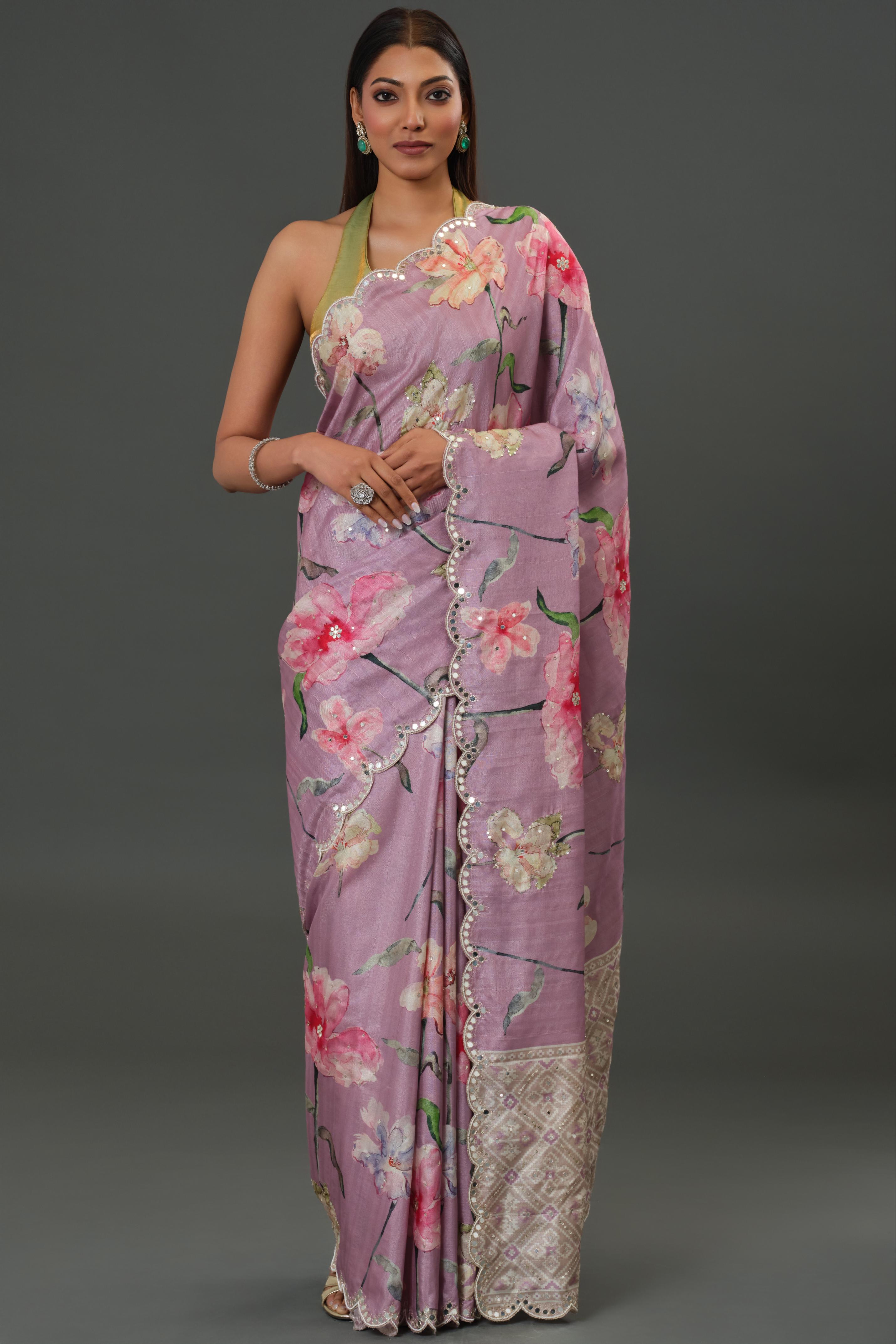 Florescent Mauve Tussar Silk Saree