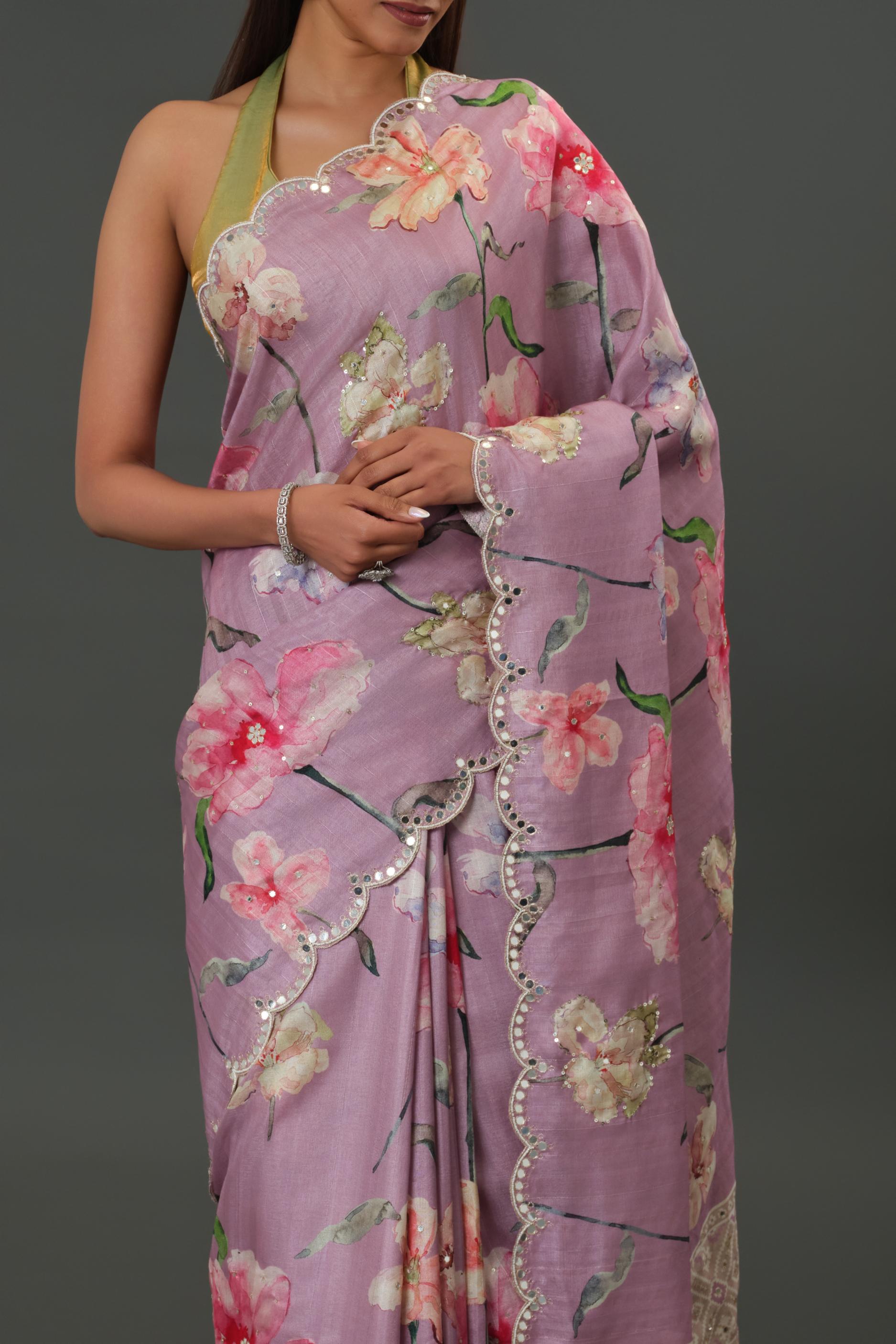 Florescent Mauve Tussar Silk Saree