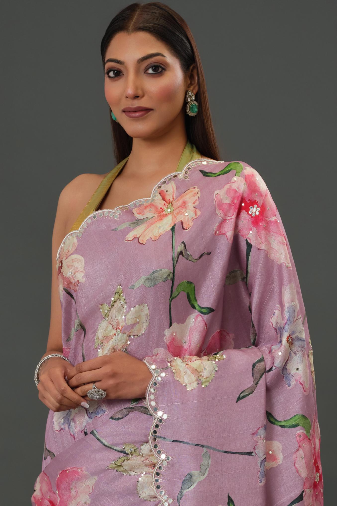 Florescent Mauve Tussar Silk Saree