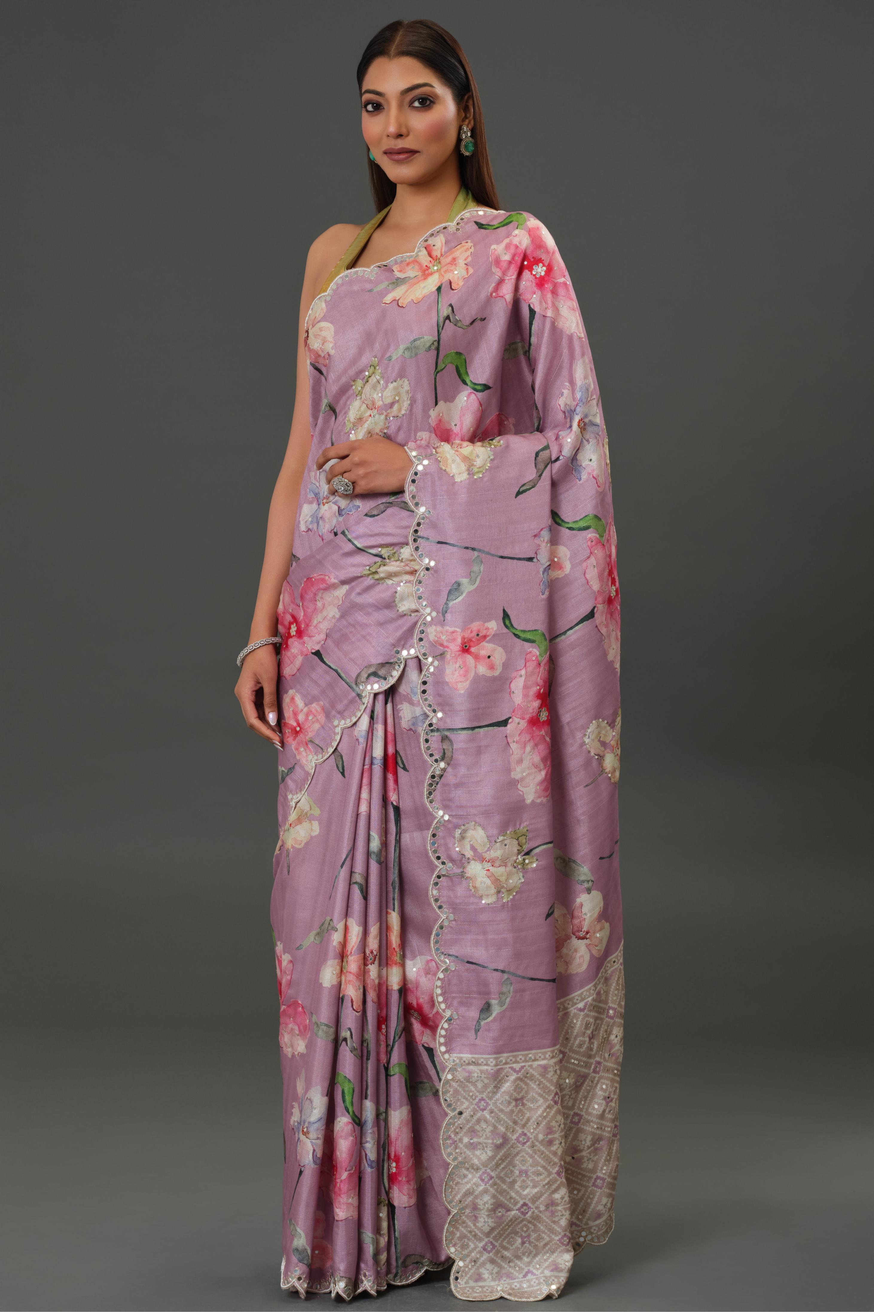 Florescent Mauve Tussar Silk Saree