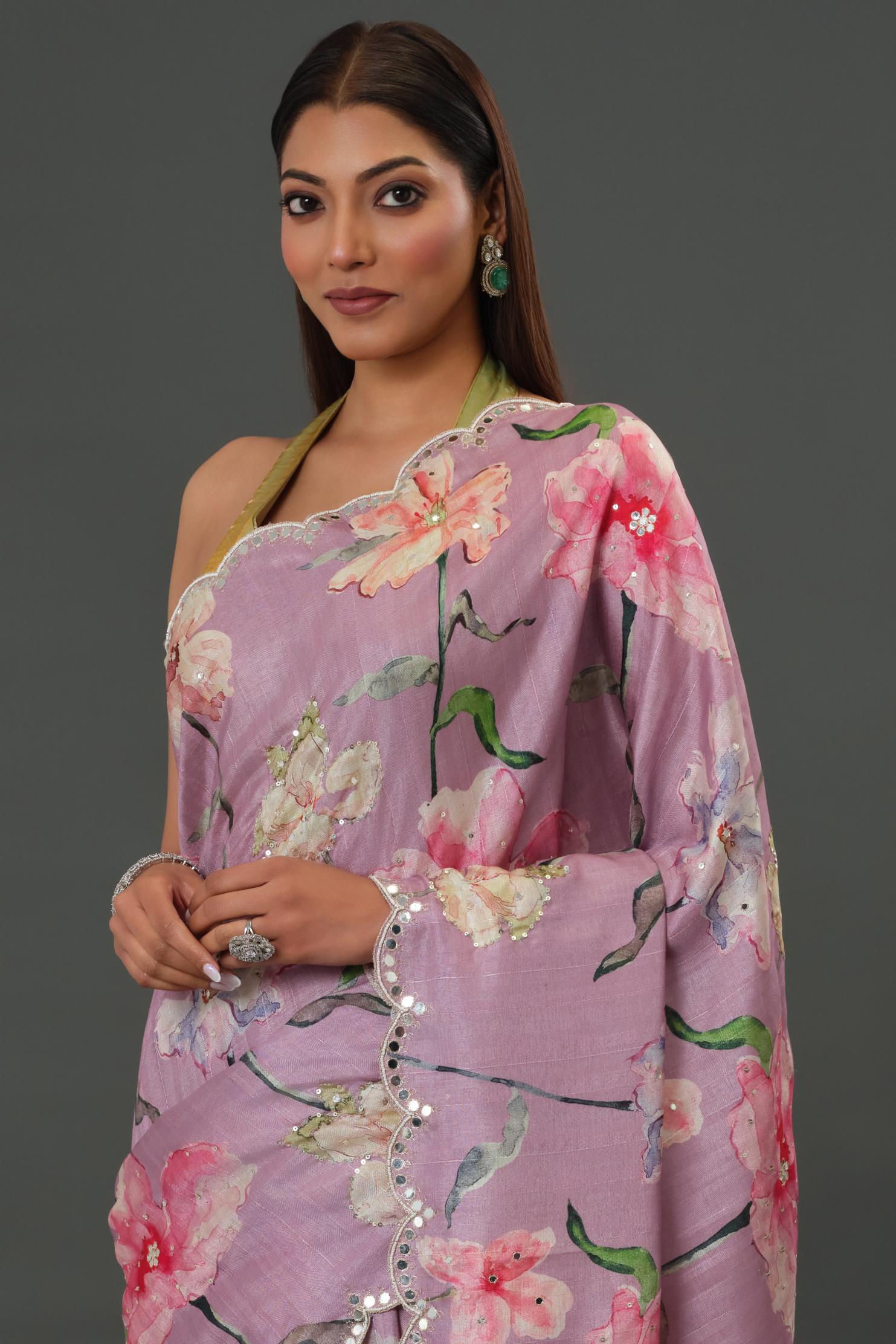 Florescent Mauve Tussar Silk Saree