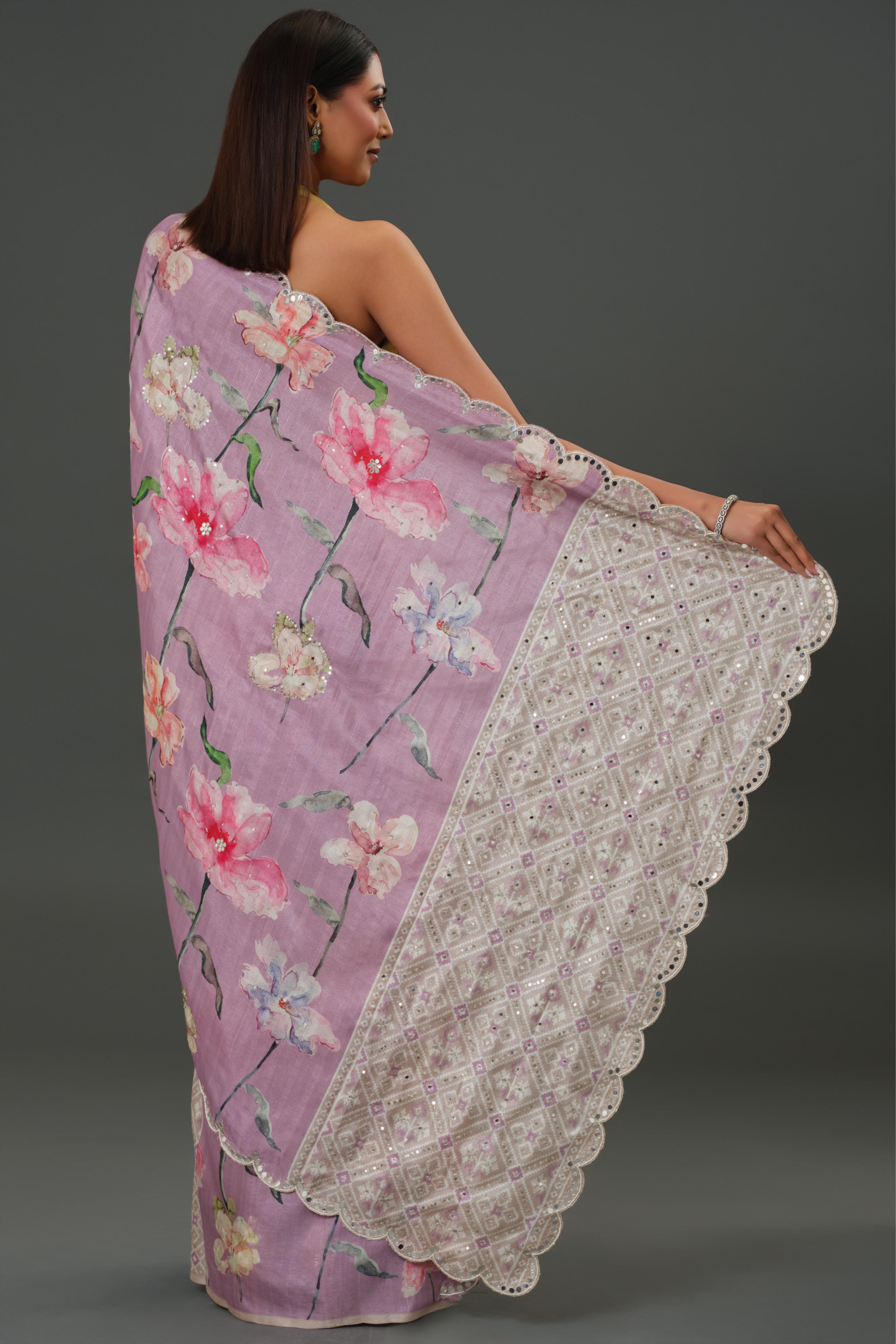 Florescent Mauve Tussar Silk Saree
