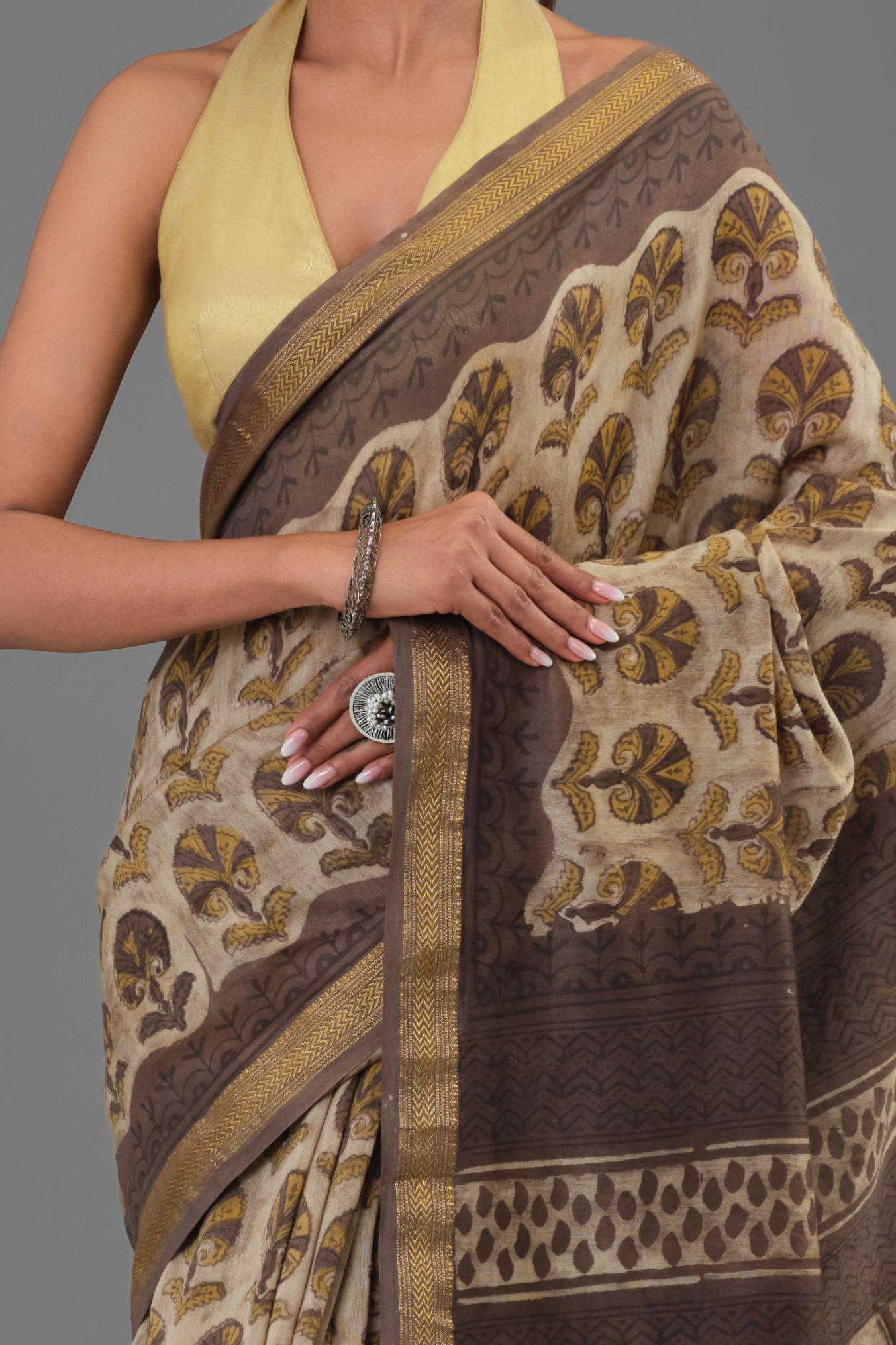 Brown Pure Maheshwari Silk Saree